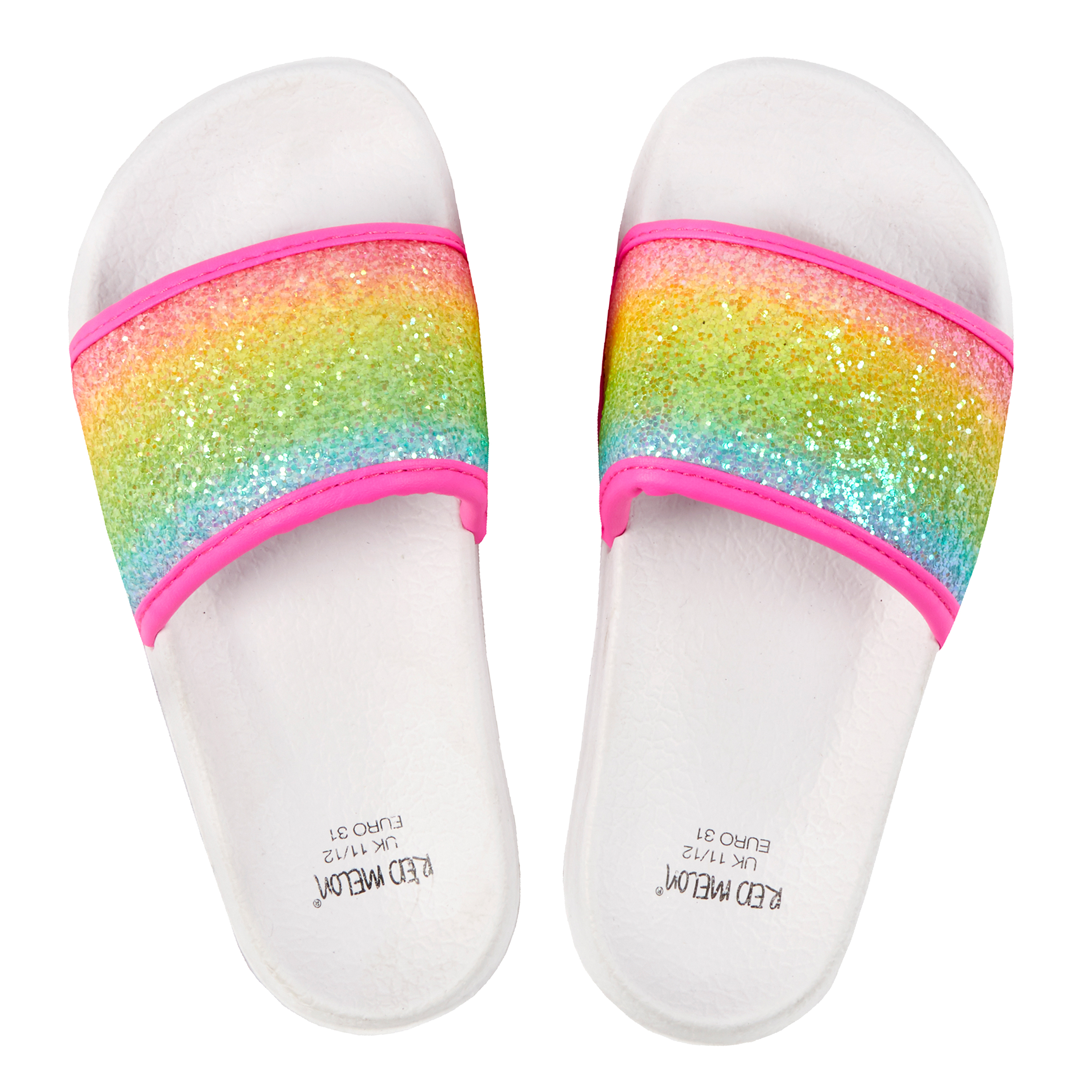 Kids Girls Holo Iridescent Summer Pool Sliders Slide Sandals Rainbow ...