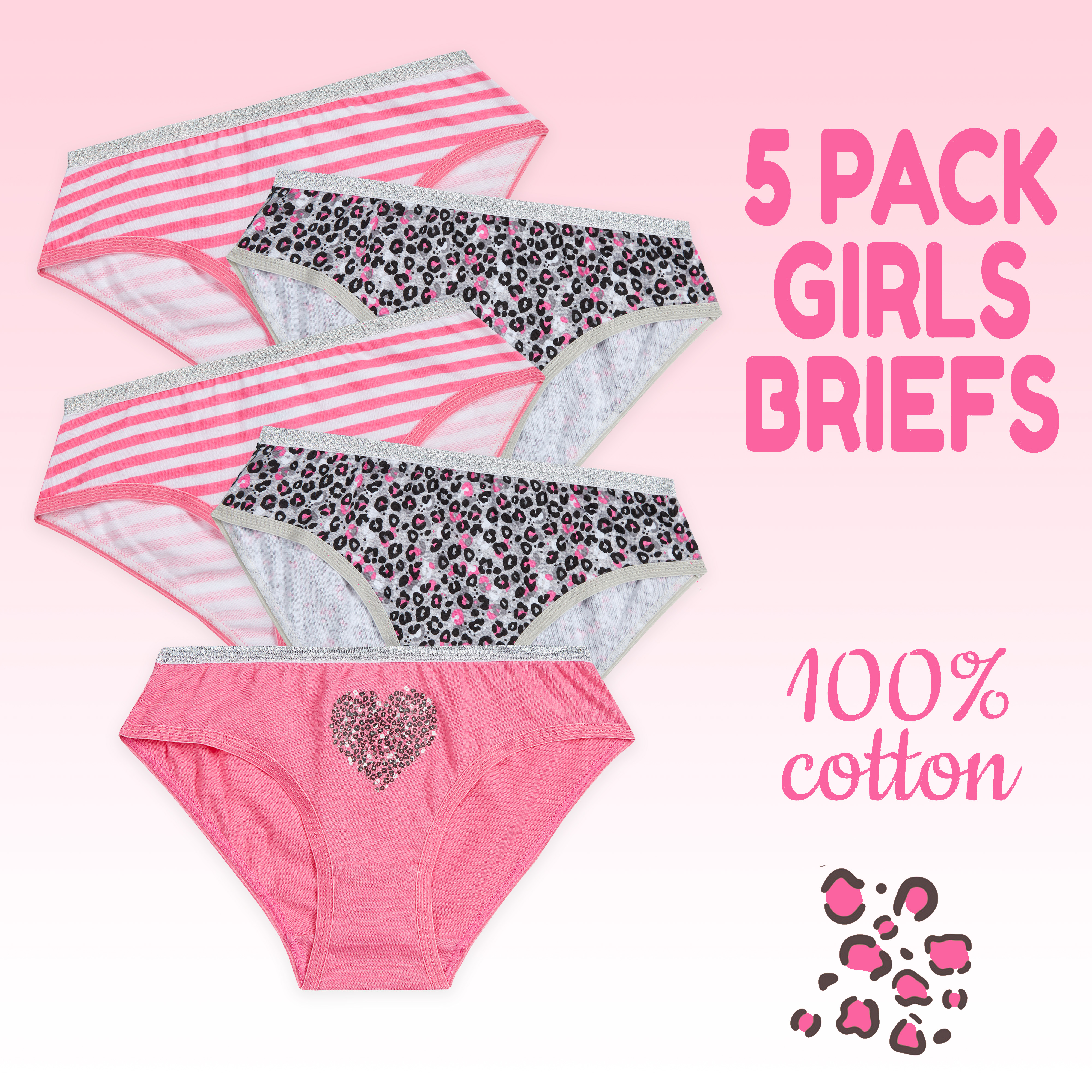 Girls Briefs 5 Pairs Underwear 100% Cotton Pants Rainbow Knickers Underpants Set - Picture 38 of 55