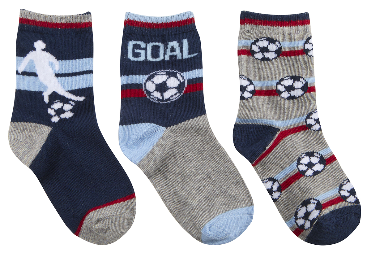 MiniKidz Boys Football Design Socks Red Blue Green Navy Stripes Elasticated - Picture 2 of 3