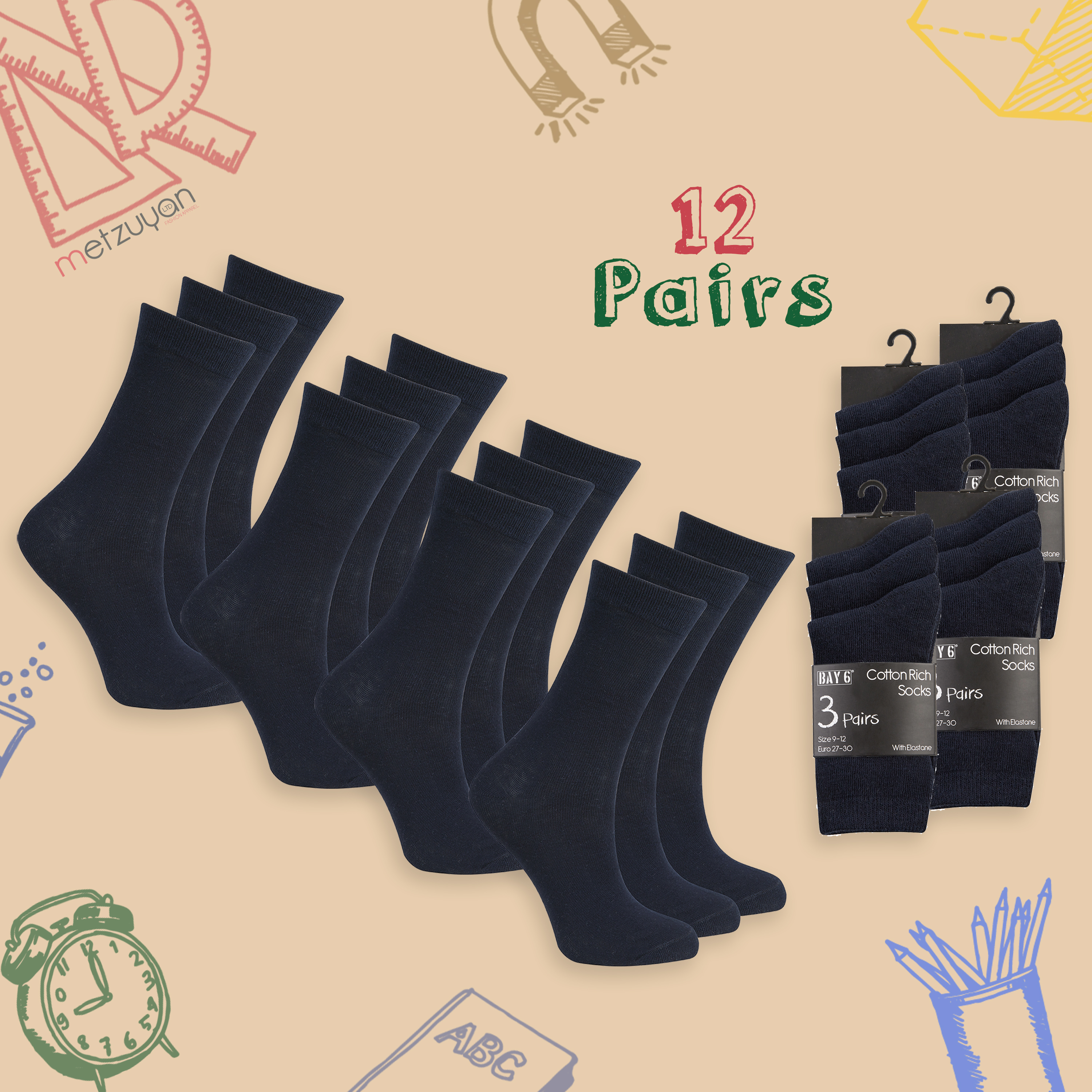 12 Pairs Kids Girl Boy Plain Cotton Mix Ankle Socks School Sock All Size Black 