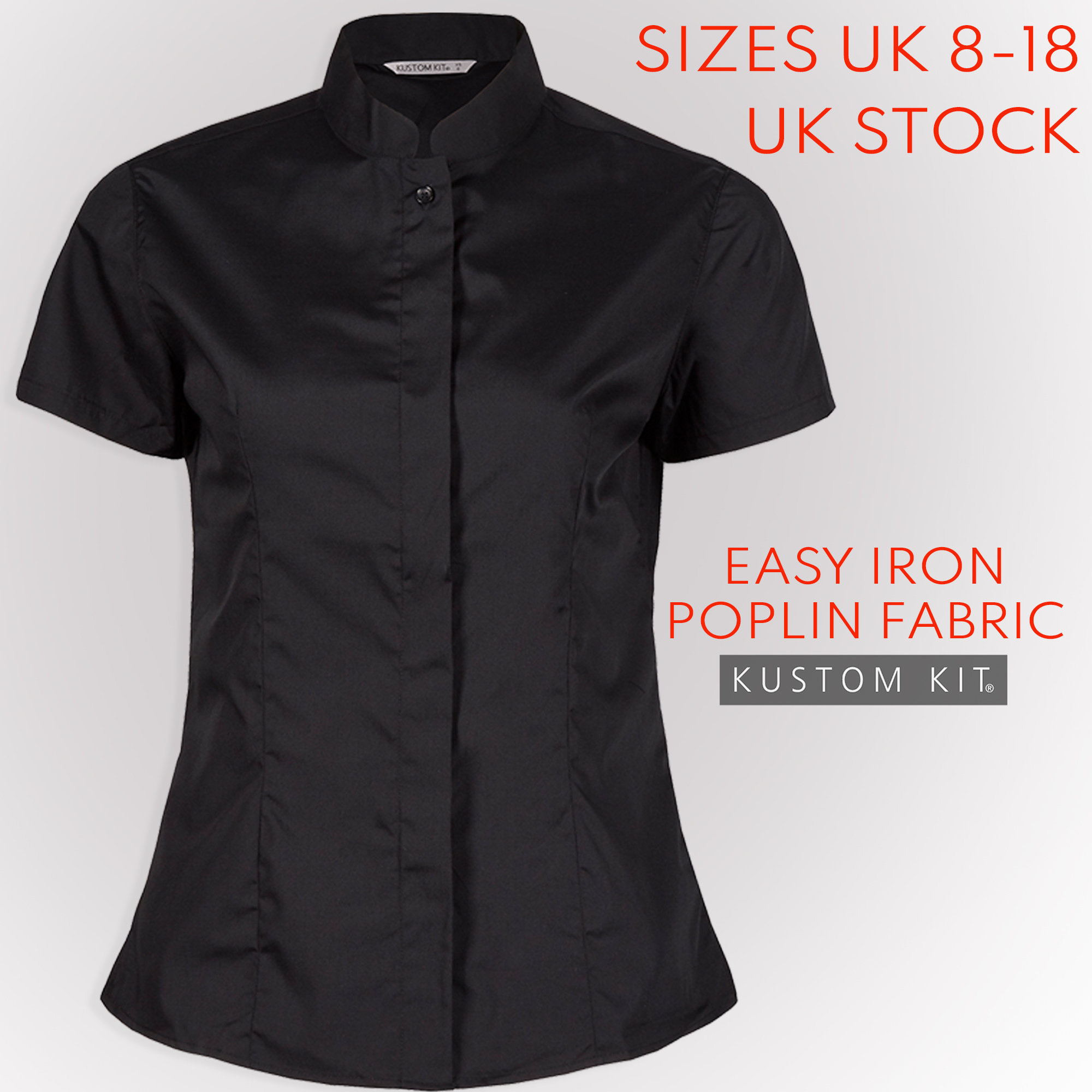 Ladies Black Smart Office Short Sleeve Shirt Tailored Fitted Collared