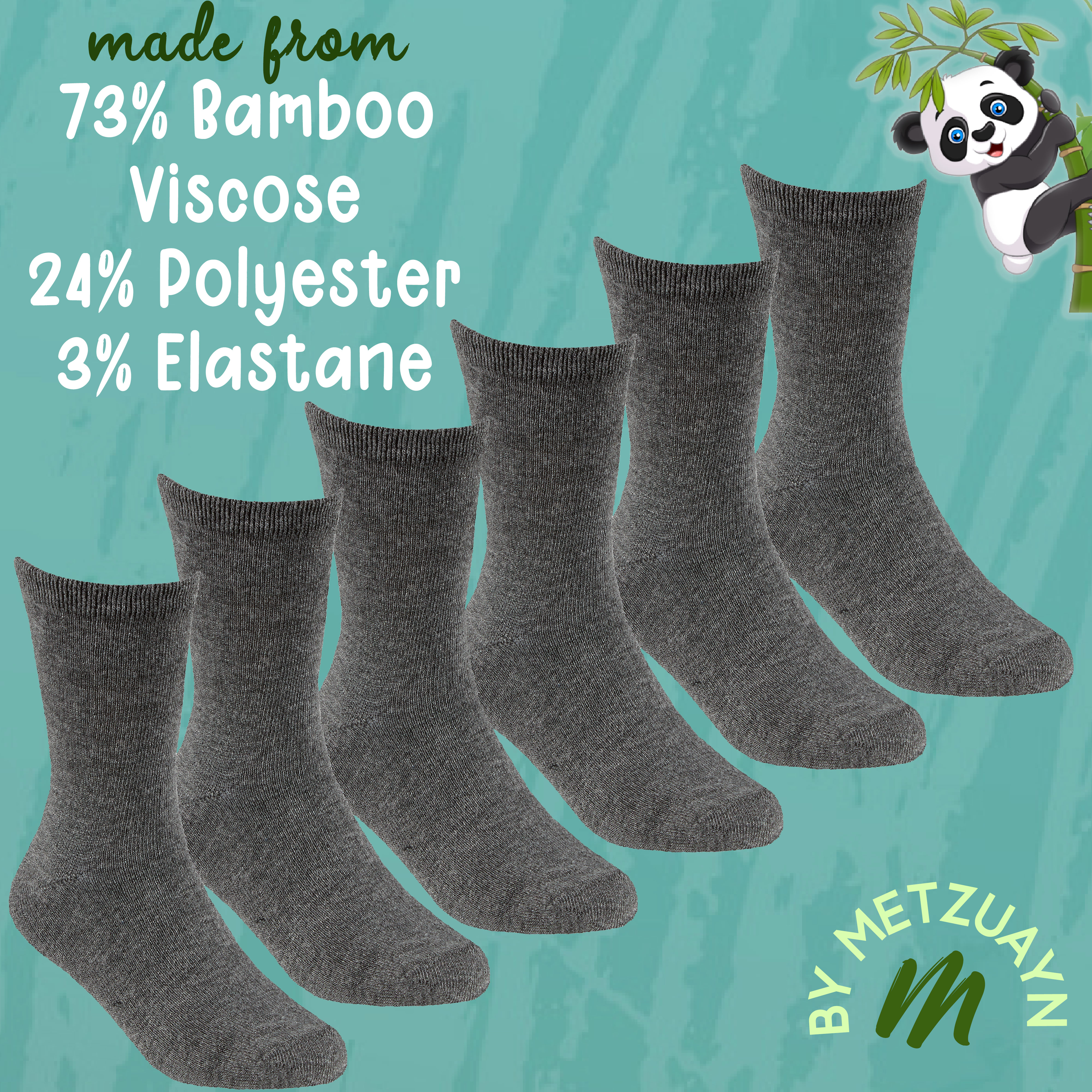 6 Pairs Kids Girls Boys Unisex Natural Bamboo Crew Everyday Back To School Socks - Picture 11 of 18