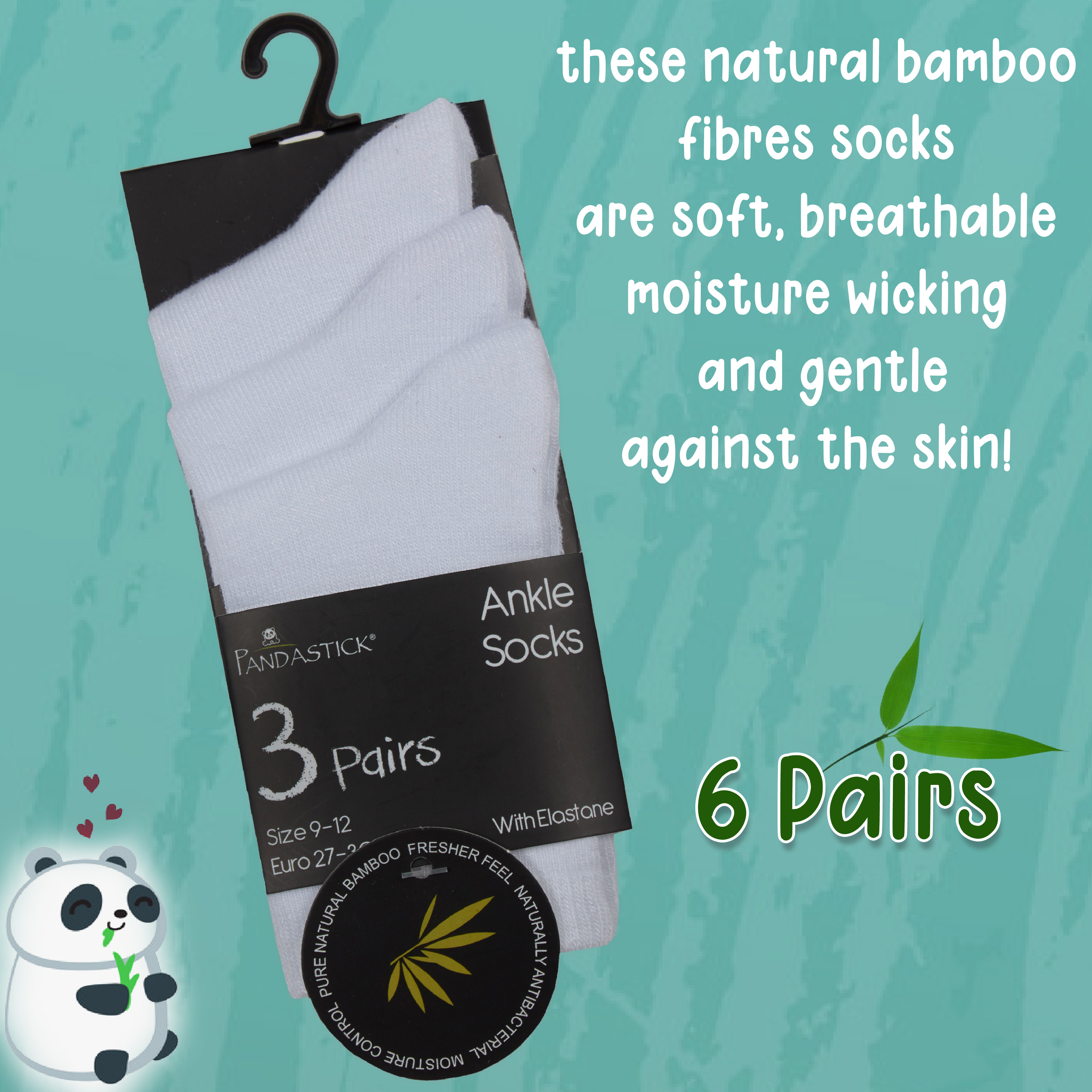 6 Pairs Kids Girls Boys Unisex Natural Bamboo Crew Everyday Back To School Socks - Picture 16 of 18