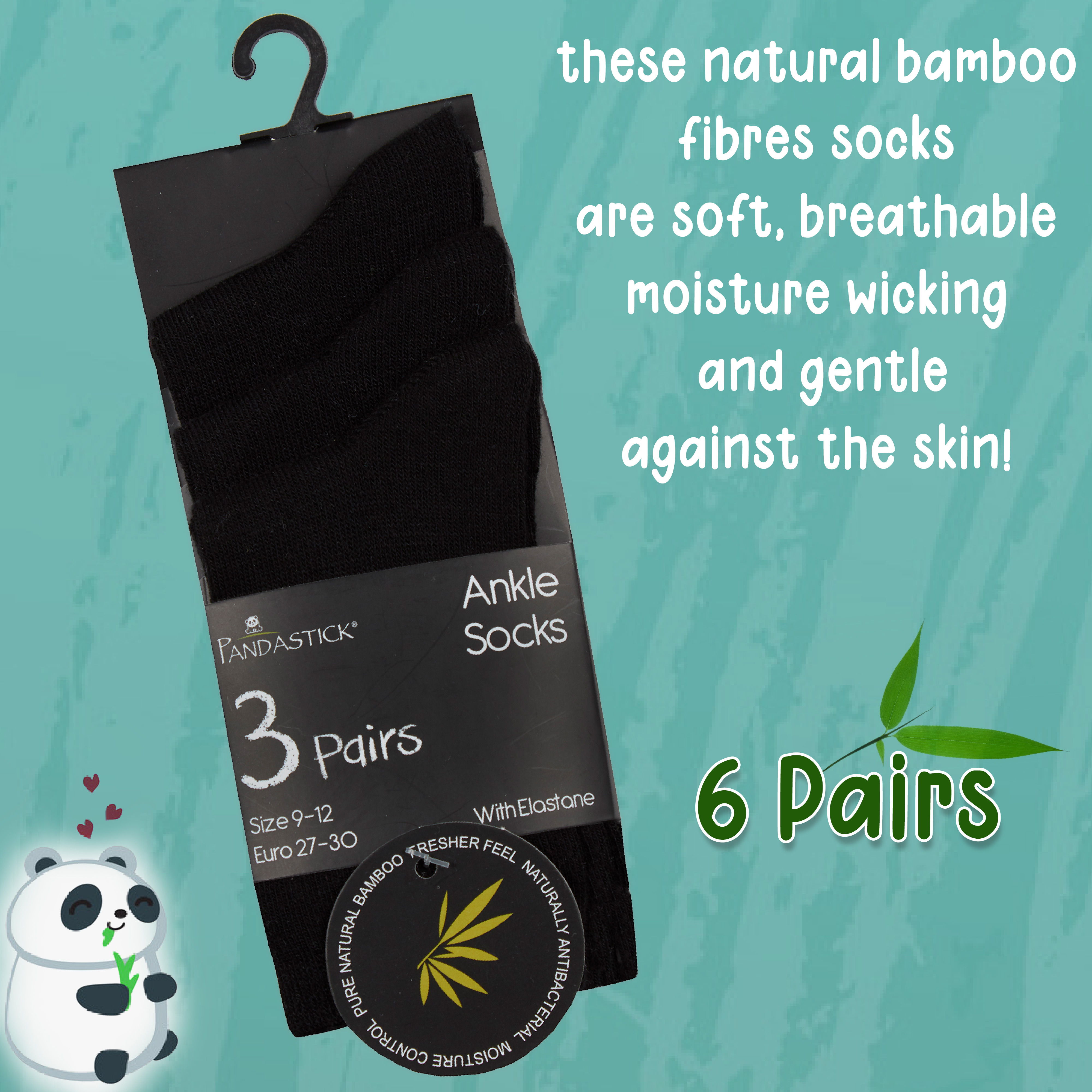 6 Pairs Kids Girls Boys Unisex Natural Bamboo Crew Everyday Back To School Socks - Picture 8 of 18