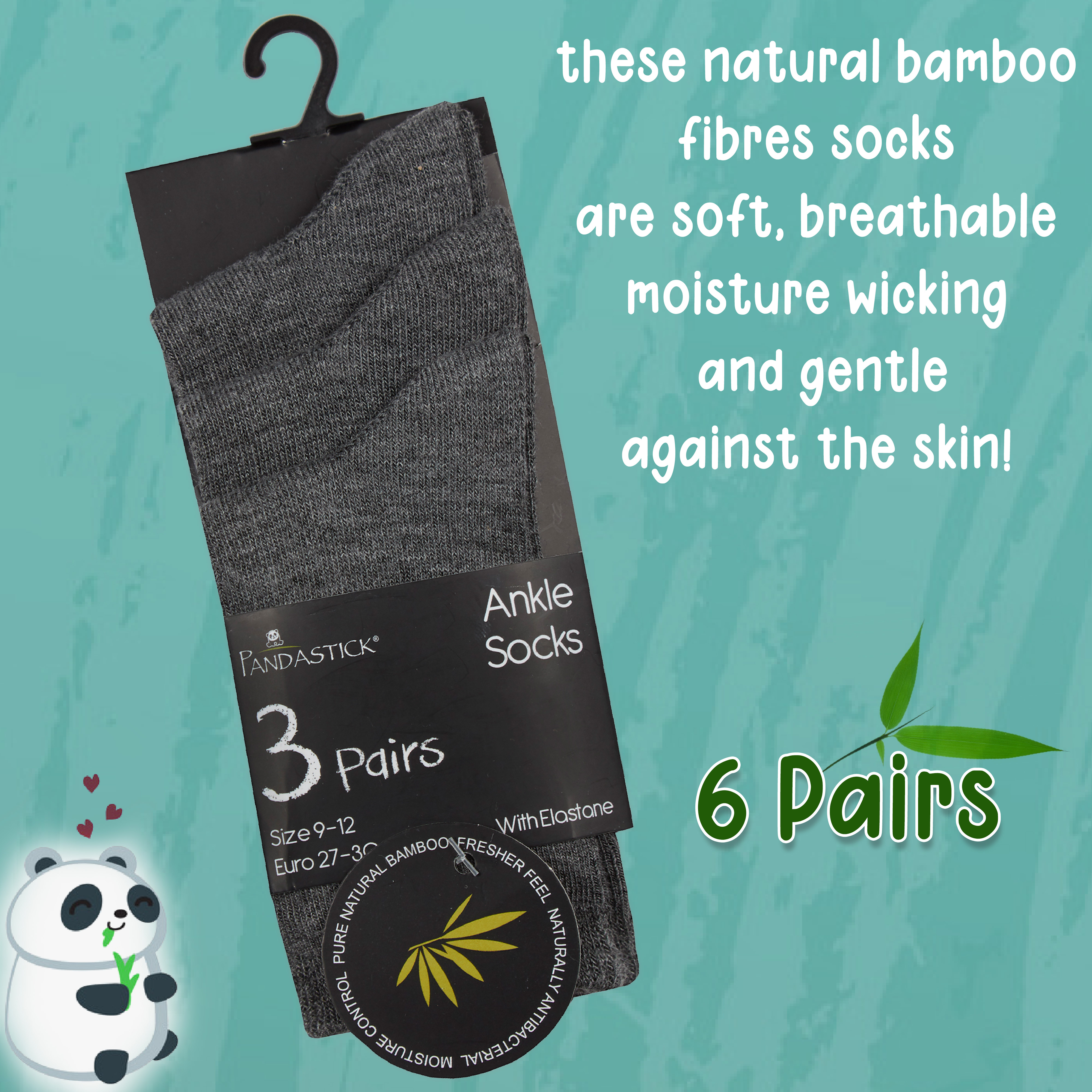6 Pairs Kids Girls Boys Unisex Natural Bamboo Crew Everyday Back To School Socks - Picture 12 of 18