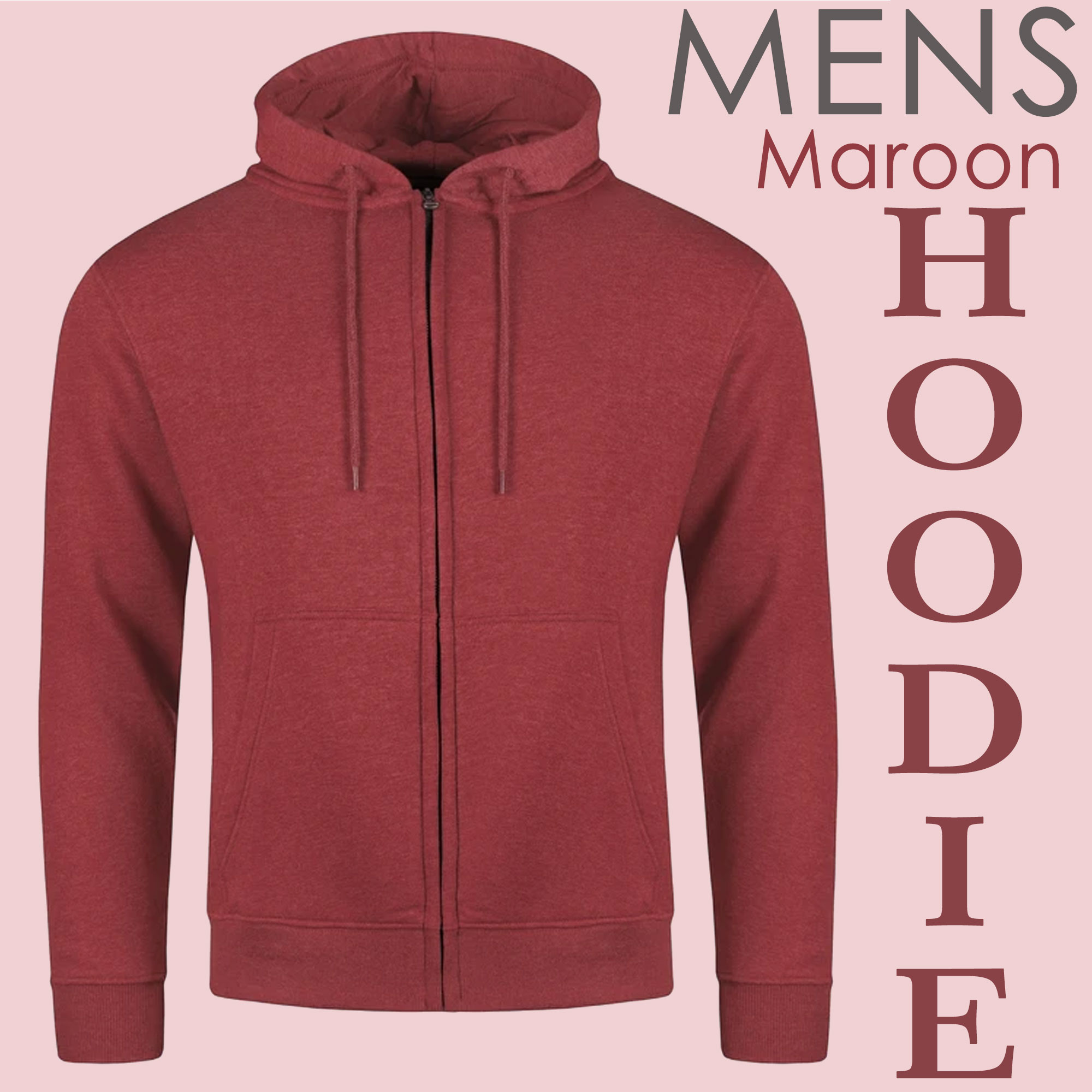 Mens Full Zip Up Plain Hooded Sweatshirt Hoodie Adult Fleece Zipper Hoody Maroon
