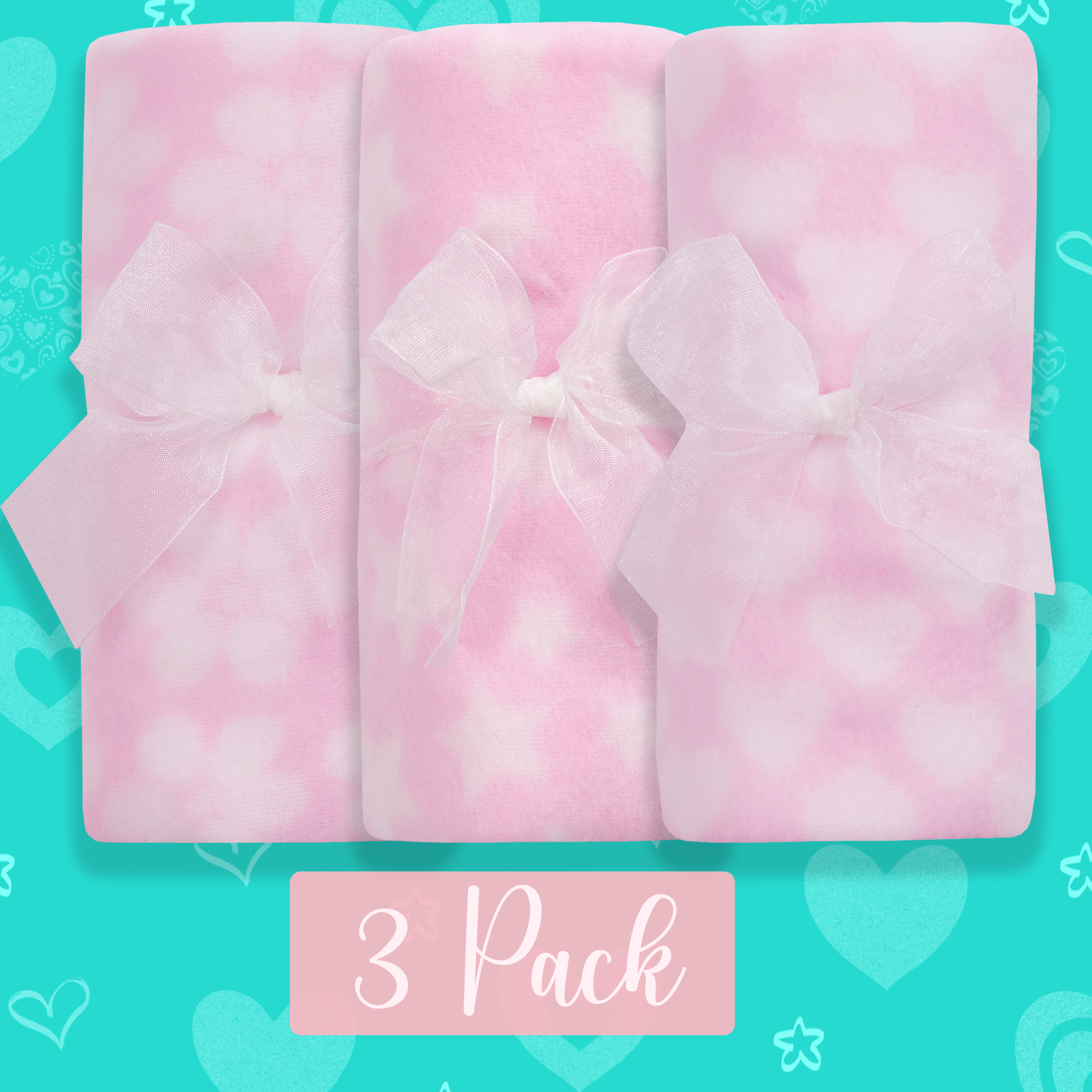 Baby Girls Pink Polar Fleece Stars Hearts Flowers Blankets 3 Pack Size 75x75 cm - Picture 2 of 6