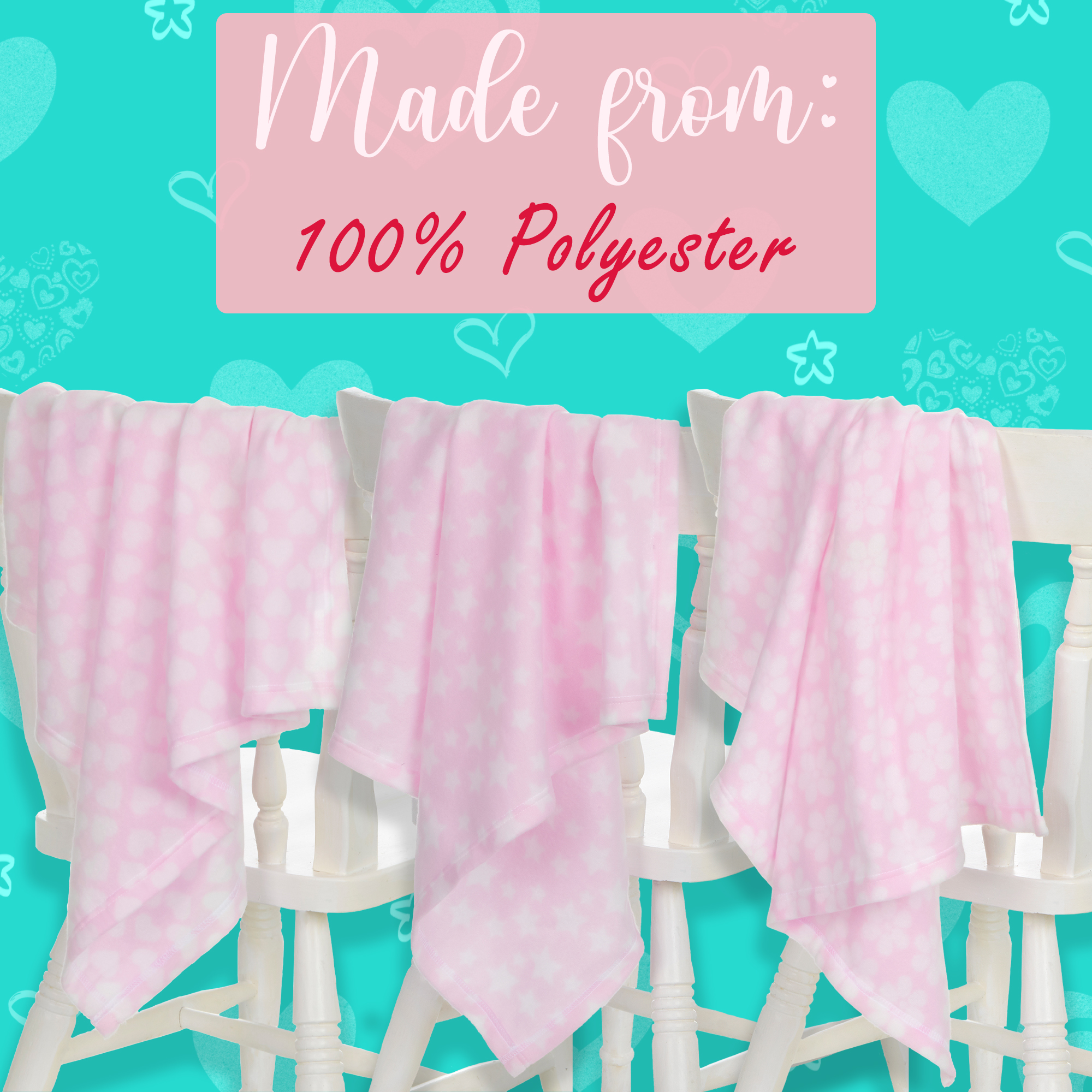 Baby Girls Pink Polar Fleece Stars Hearts Flowers Blankets 3 Pack Size 75x75 cm - Picture 4 of 6
