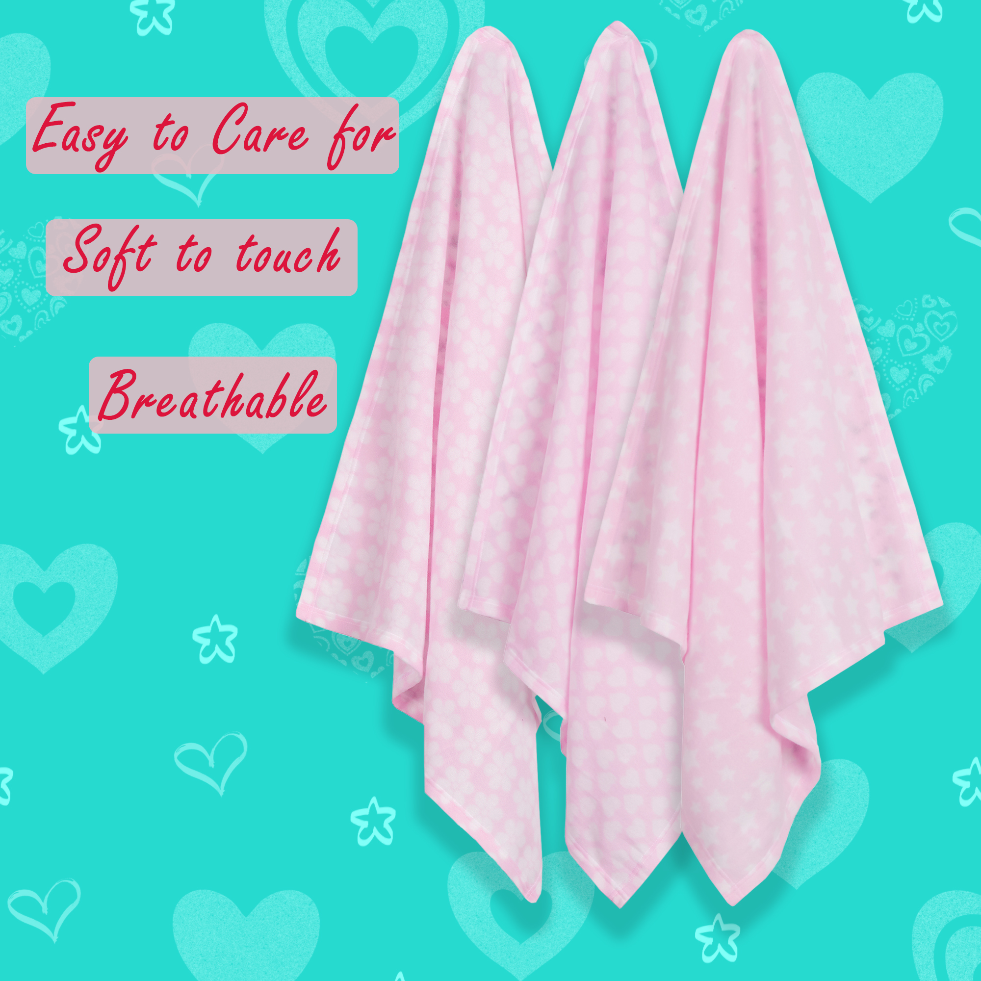 Baby Girls Pink Polar Fleece Stars Hearts Flowers Blankets 3 Pack Size 75x75 cm - Picture 5 of 6