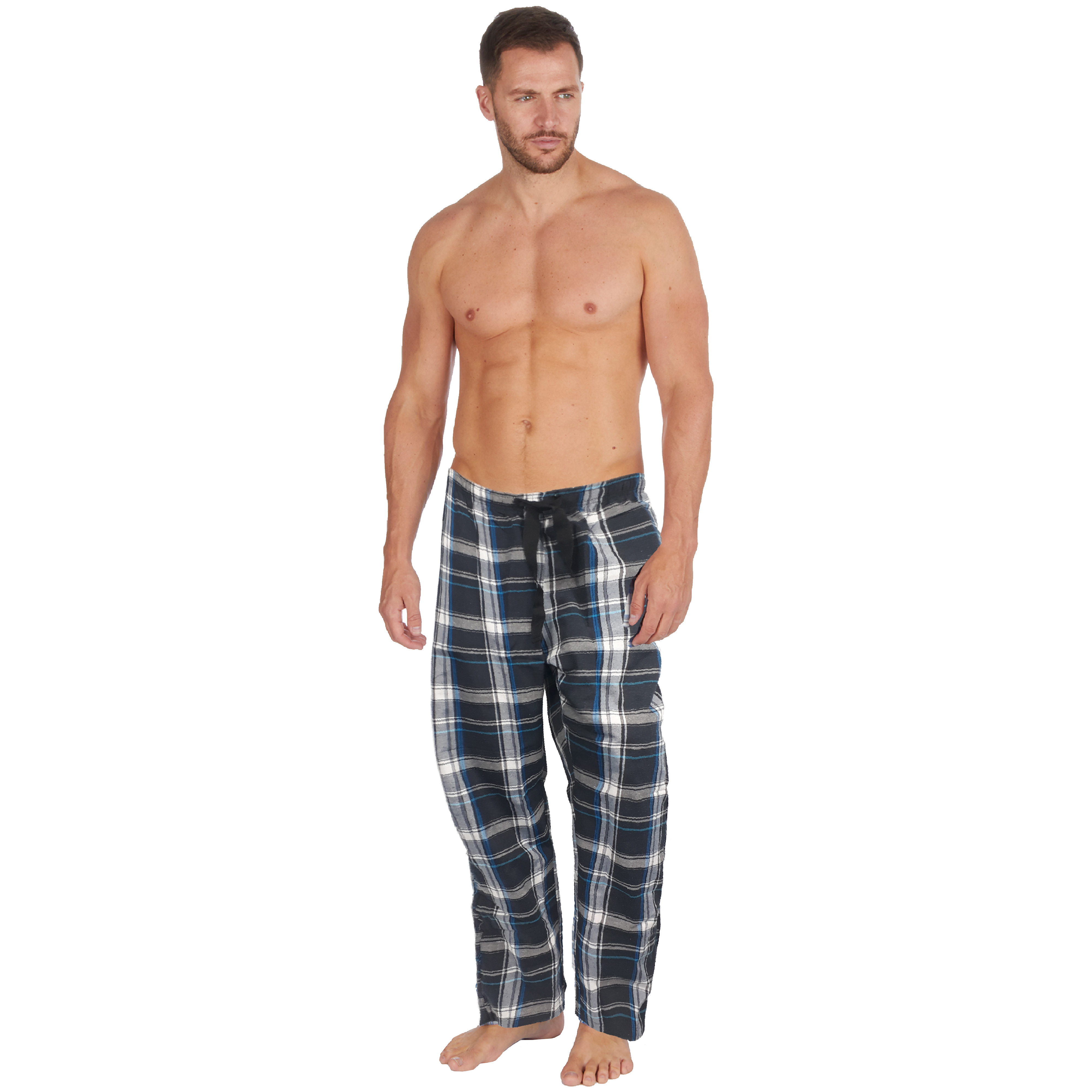 Men's Woven Lounge Bed Pants Pyjama Bottoms Checked Trousers Twill PJ S