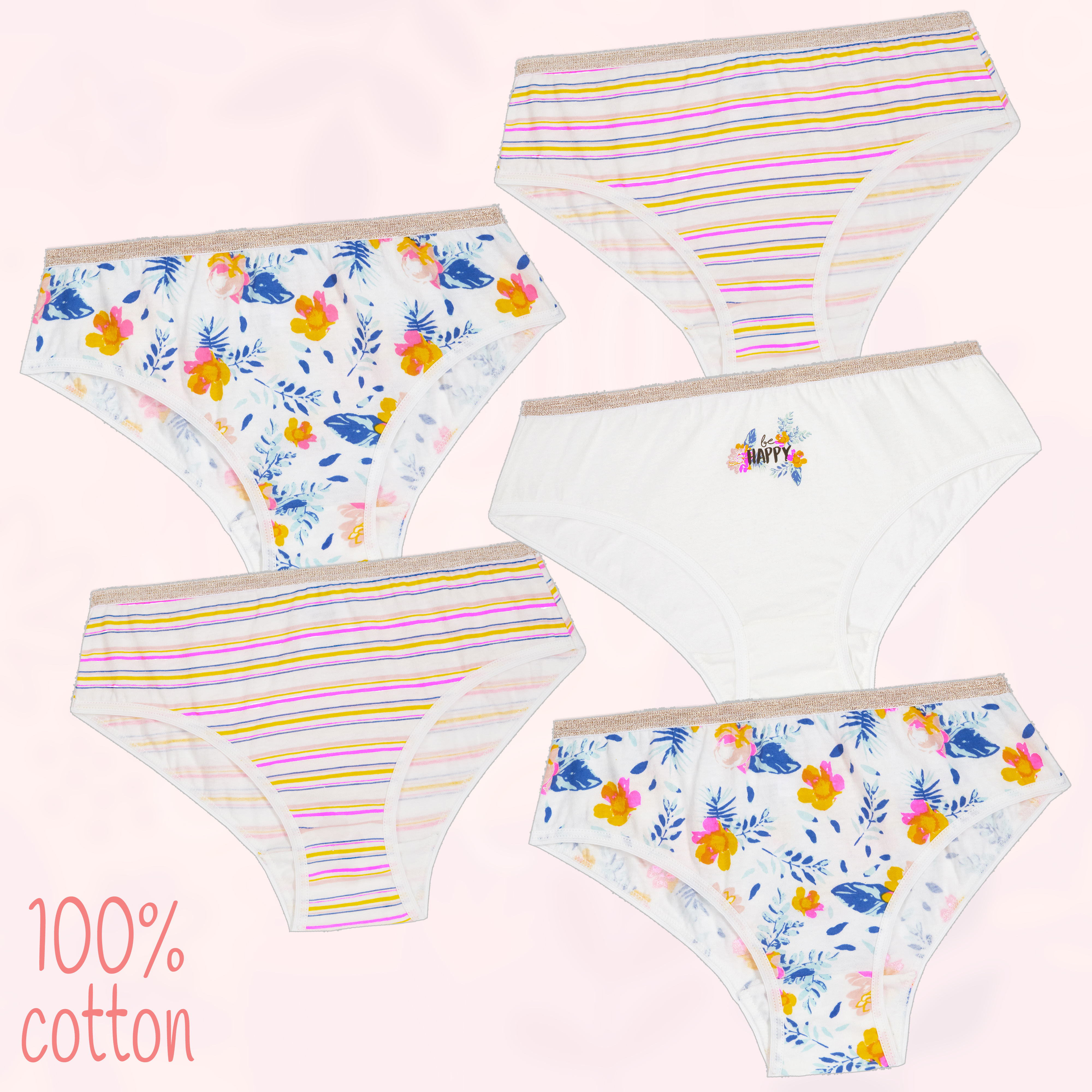 5 Pairs Girls Knickers Pants Underwear Hipsters 100 Cotton Underpants