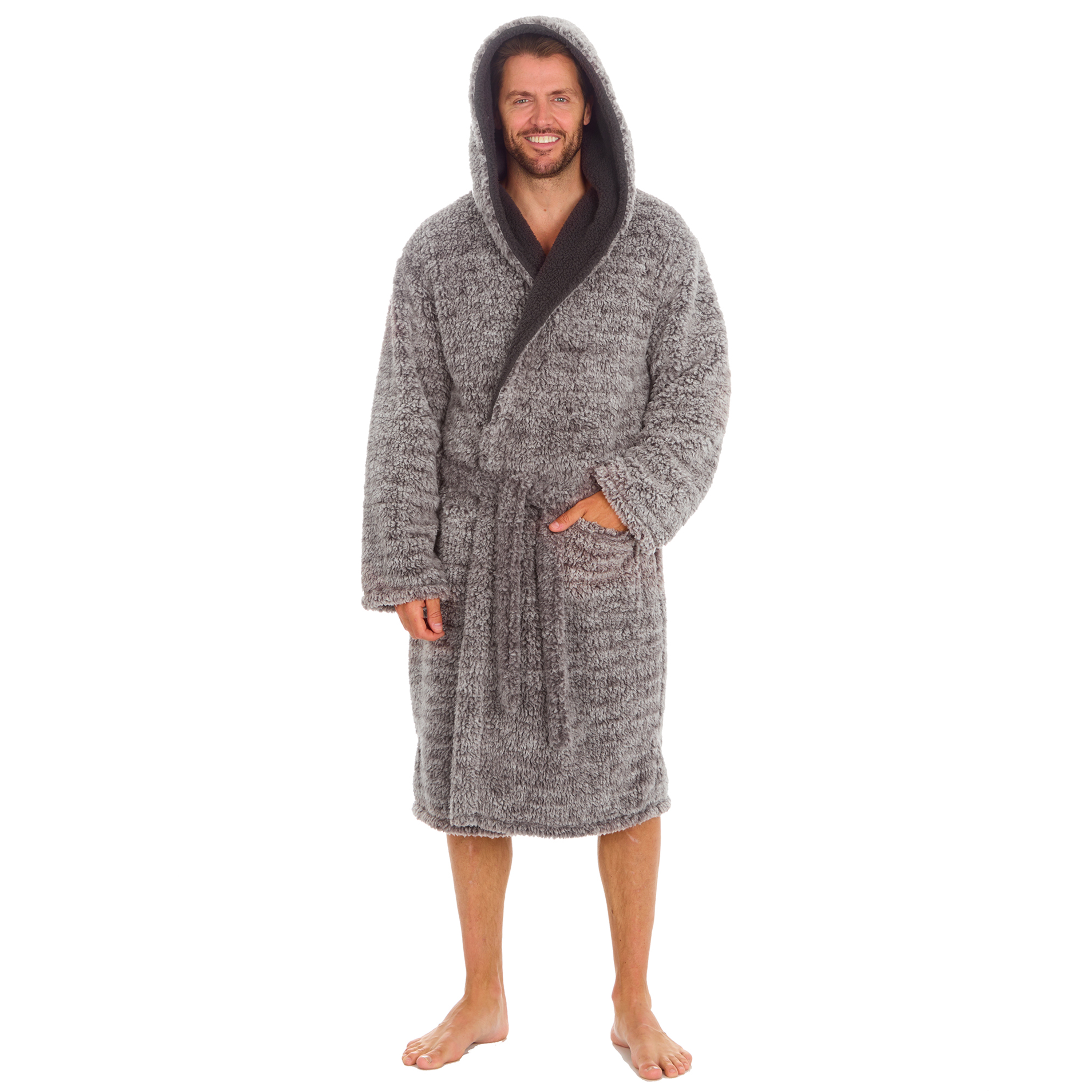 Mens Fluffy Chunky Sherpa Fleece Dressing Gown Ultra Warm Gown