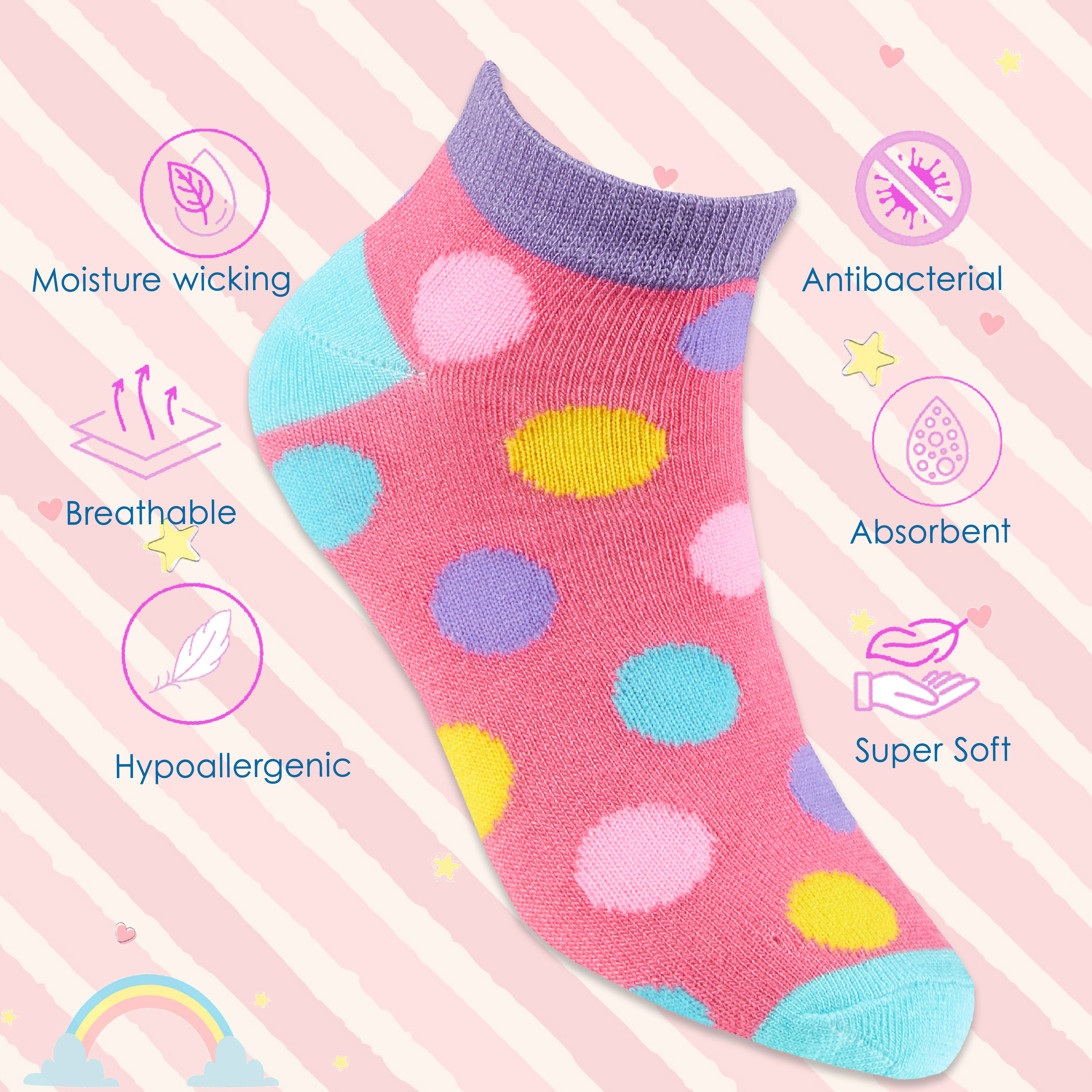 3 6 Pairs Kids Girls Bamboo Trainer Liner Low Cut Novelty Socks 6-8 9-12 12.5-3 - Picture 5 of 11