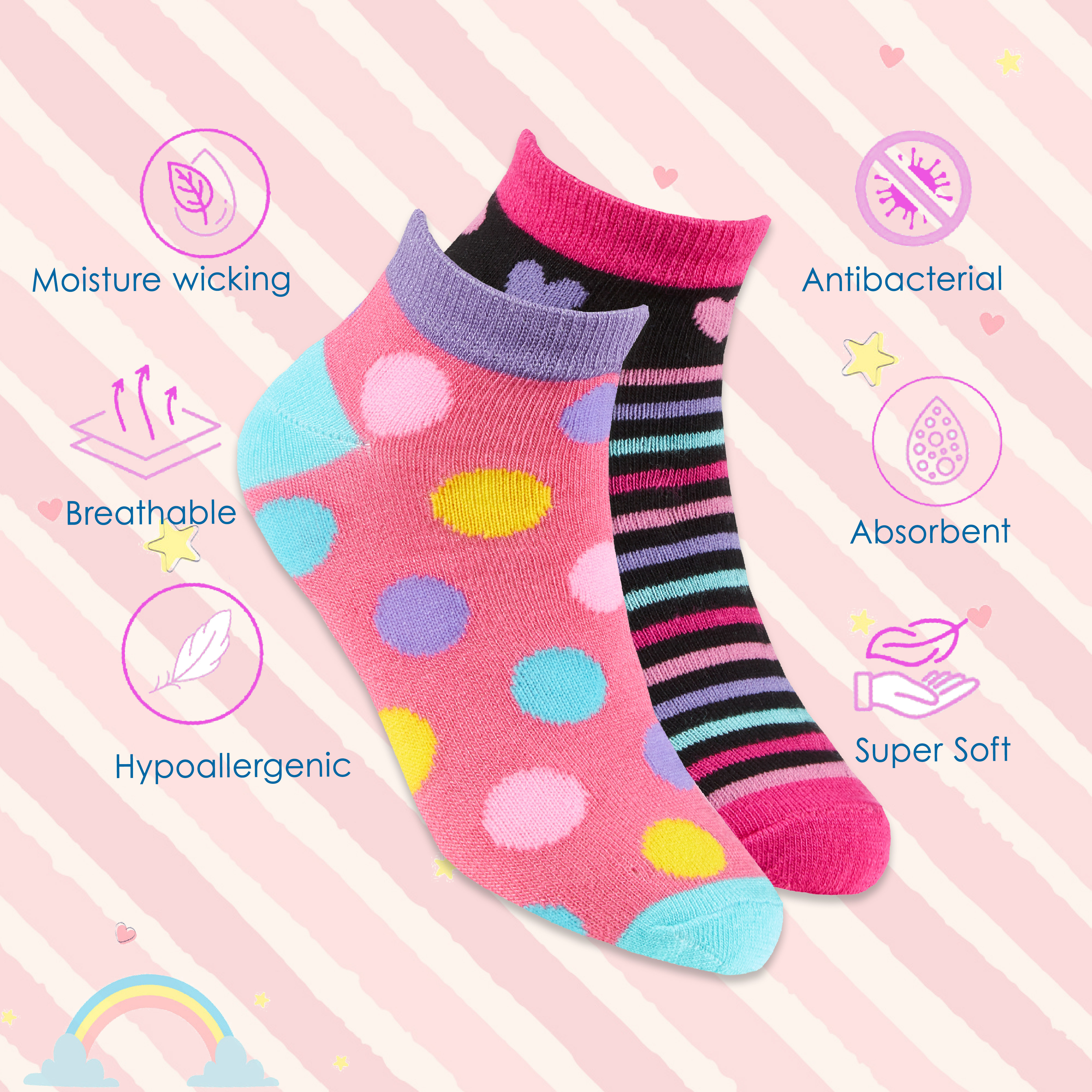 3 6 Pairs Kids Girls Bamboo Trainer Liner Low Cut Novelty Socks 6-8 9-12 12.5-3 - Picture 8 of 11