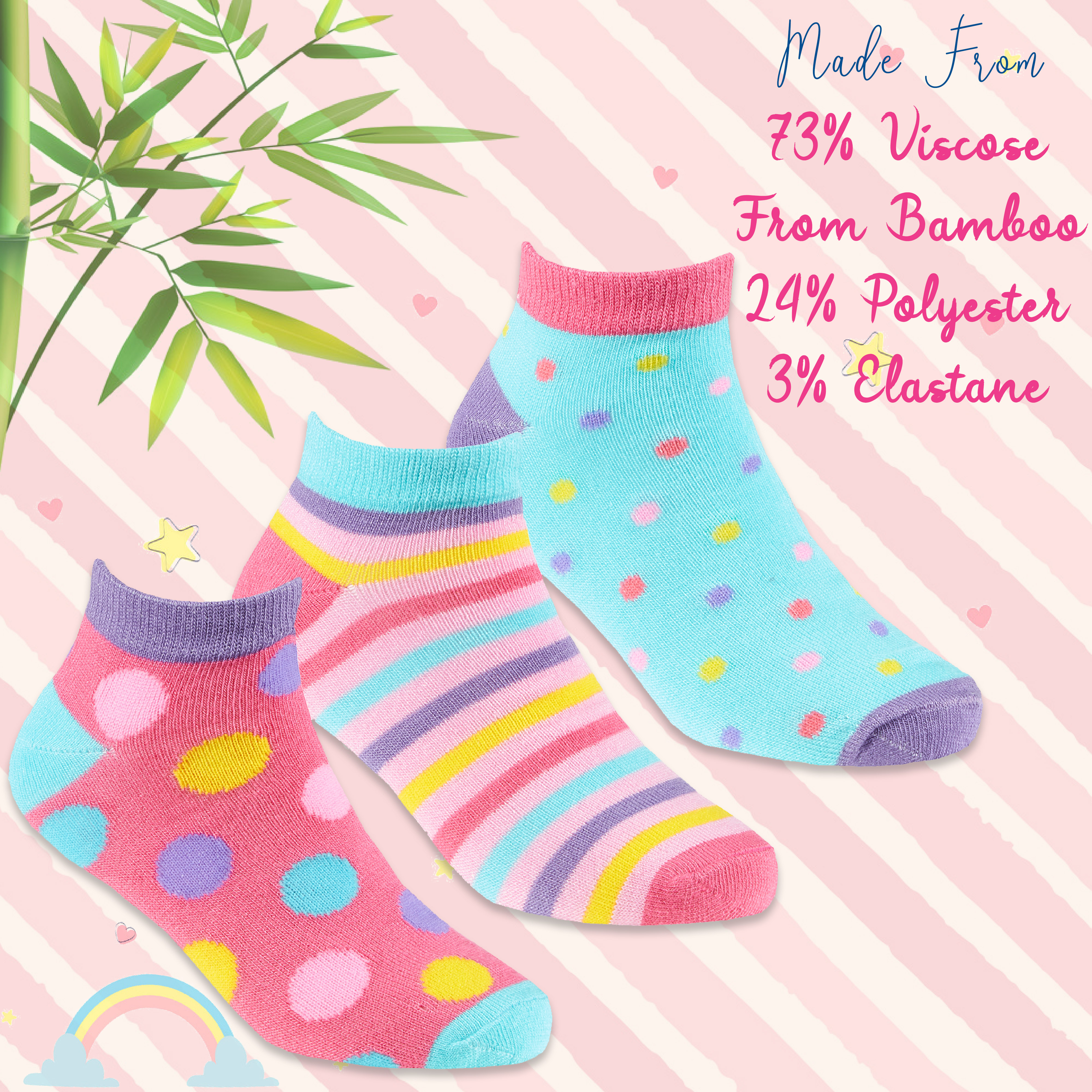 3 6 Pairs Kids Girls Bamboo Trainer Liner Low Cut Novelty Socks 6-8 9-12 12.5-3 - Picture 3 of 11