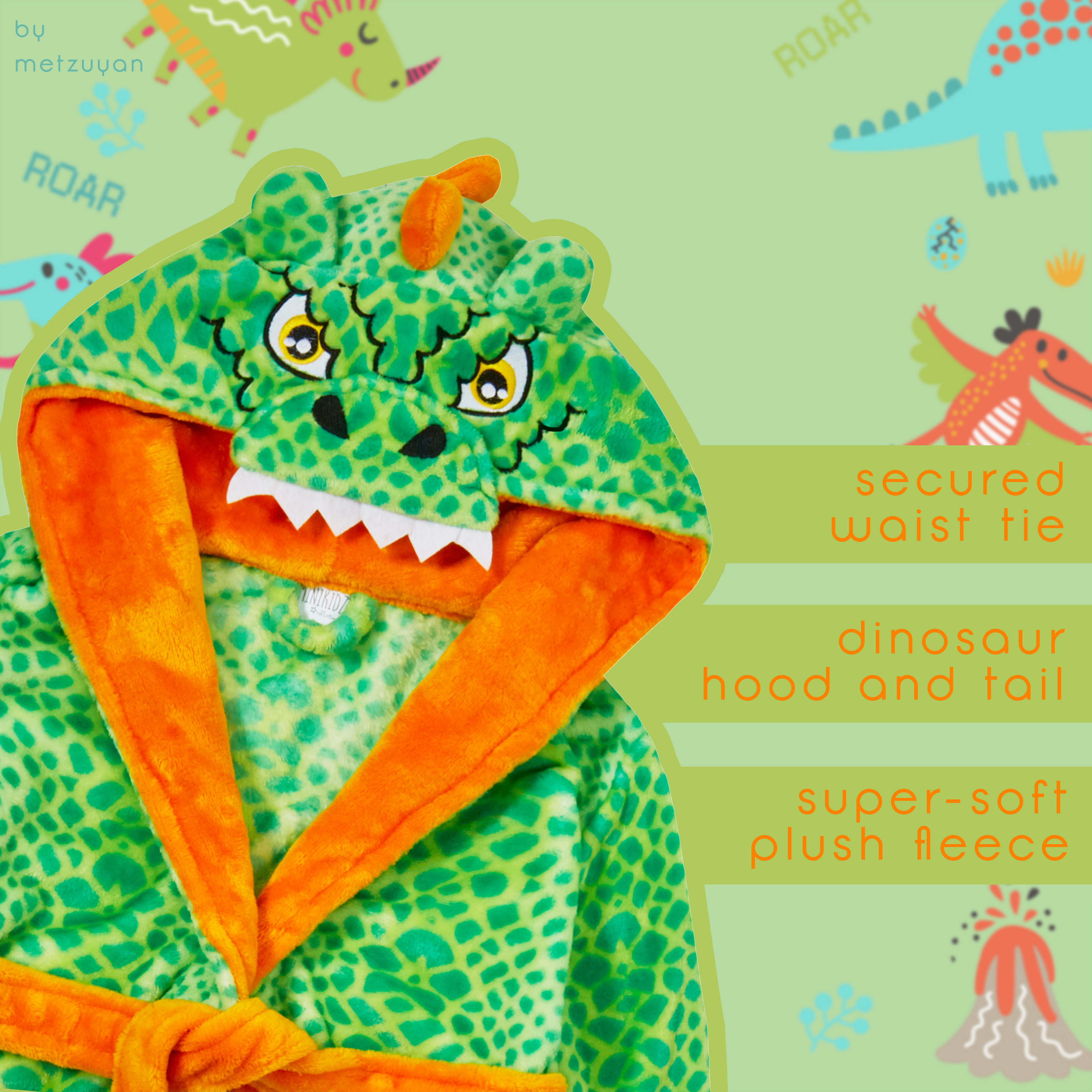 Boys Dinosaur Dragon Dressing Gown Robe Kids Dino Plush Fleece Warm