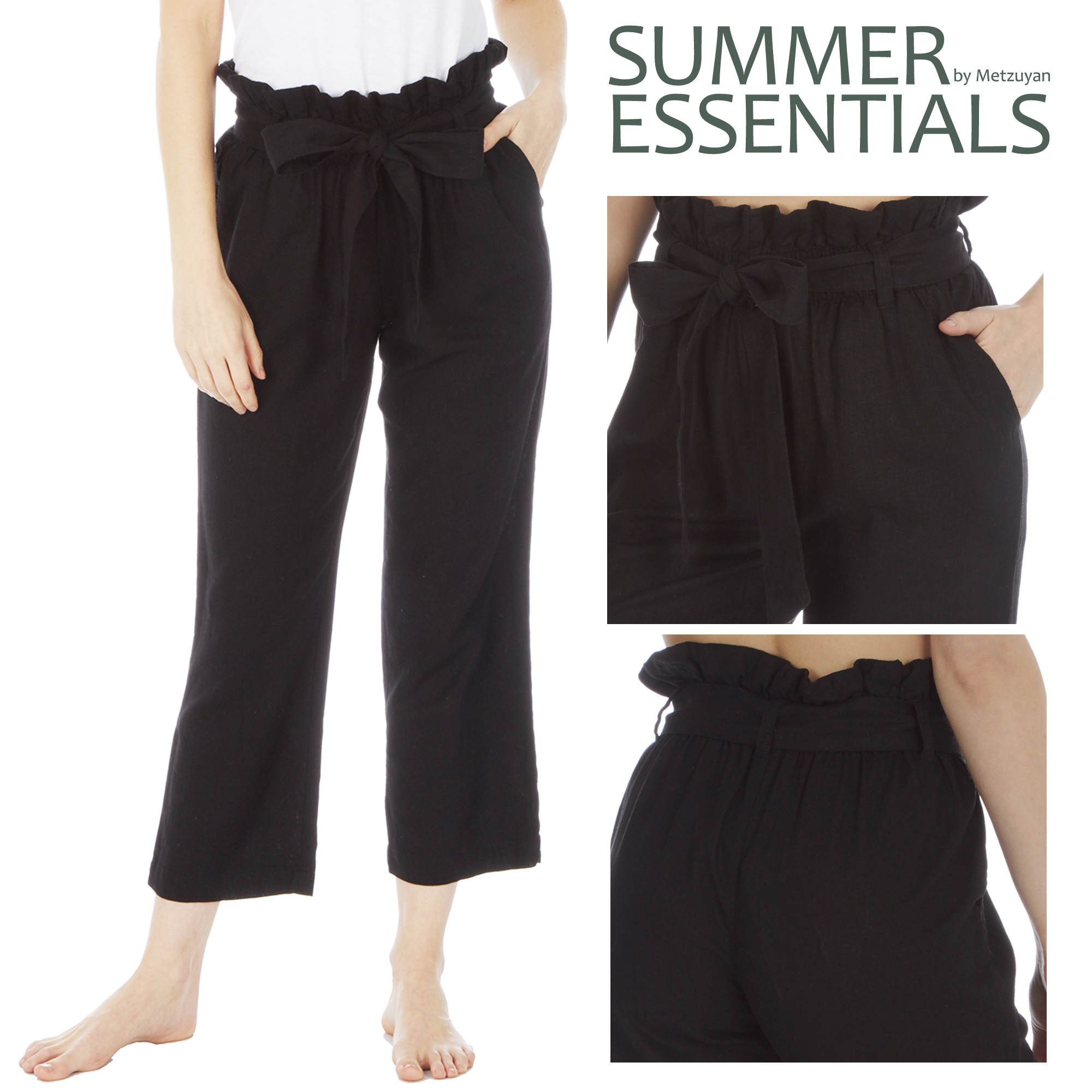 Ladies Plain Black Linen Pants Womens 