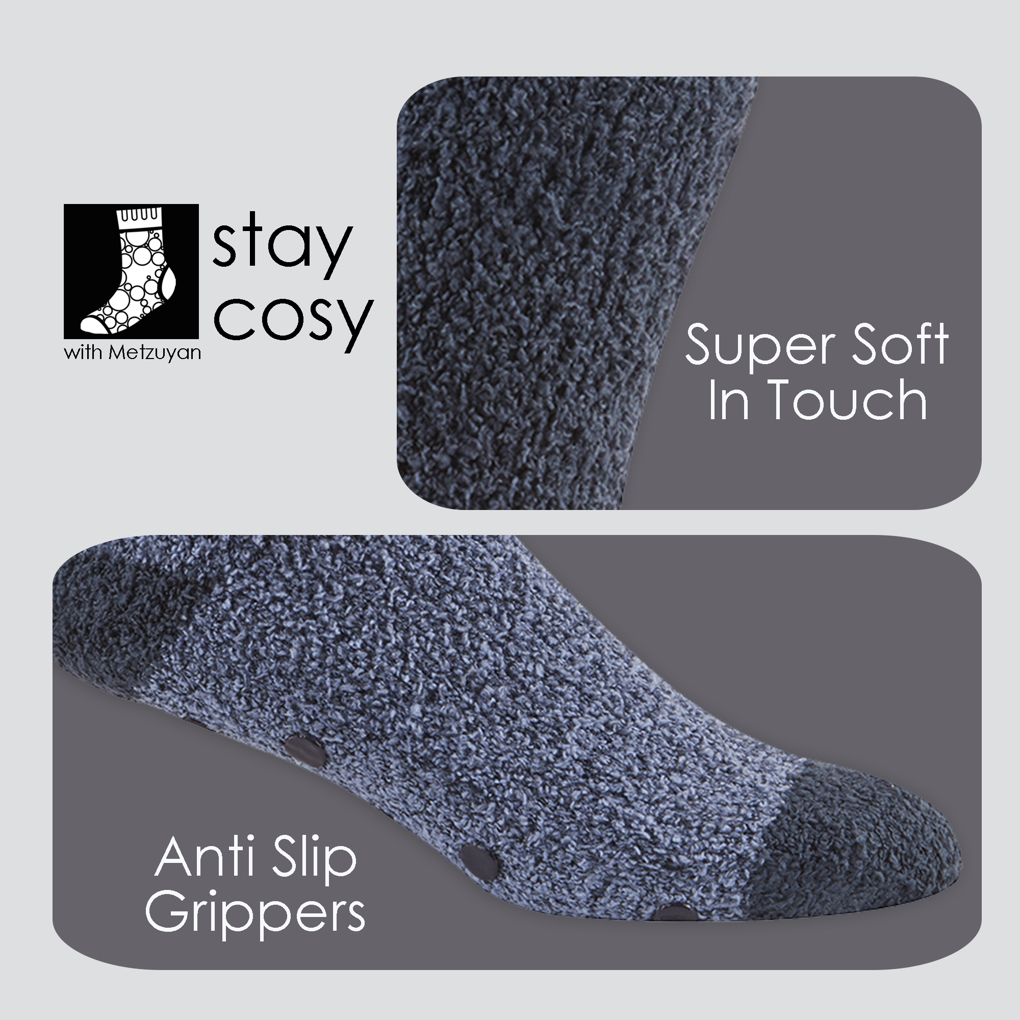 2 Pairs Mens Winter Bed Slipper Socks Anti Slip Fluffy Cosy Navy Dark Blue 6-11 