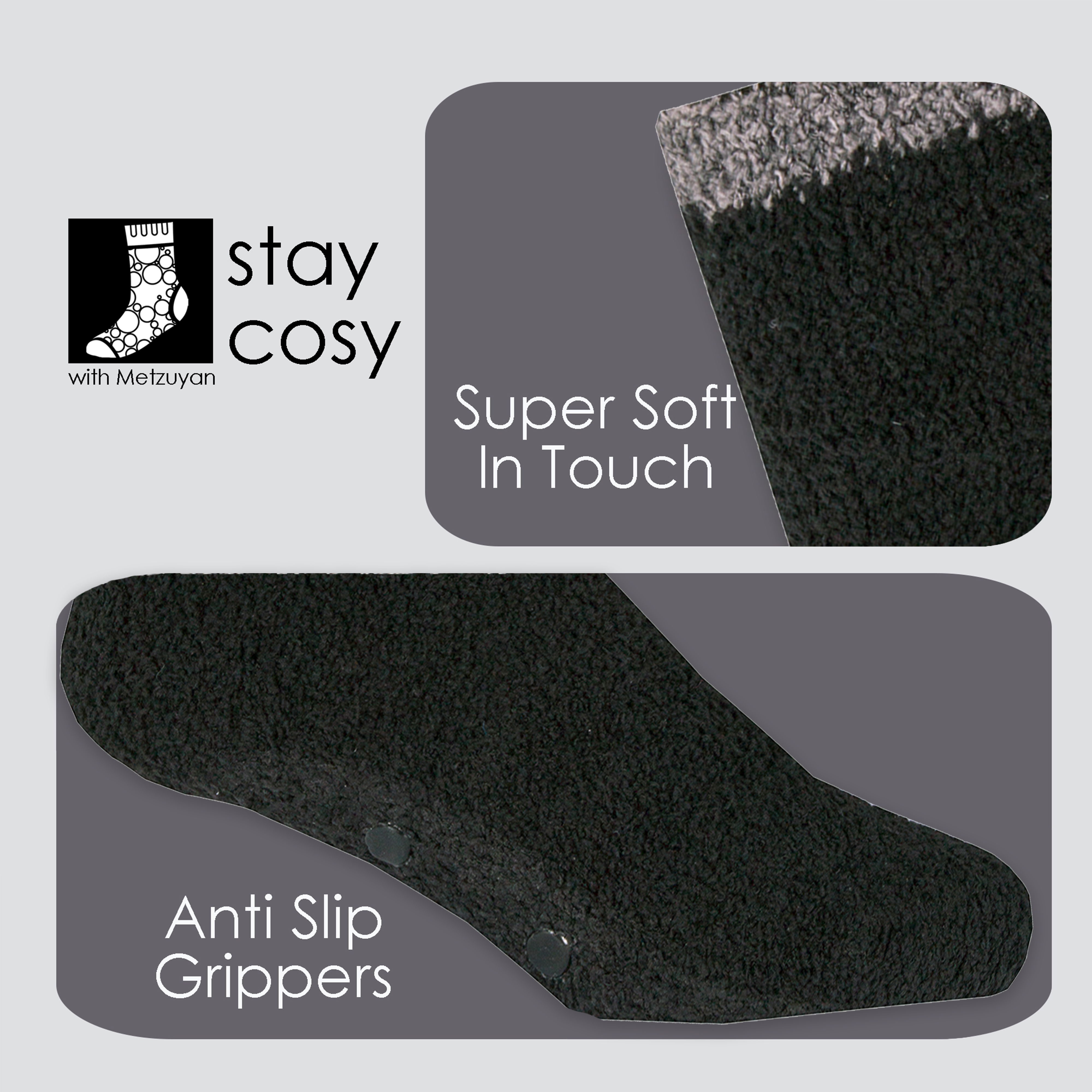 Pack of 2 Pairs Mens Black Fluffy Cosy Socks Size 611 Non Slip Winter