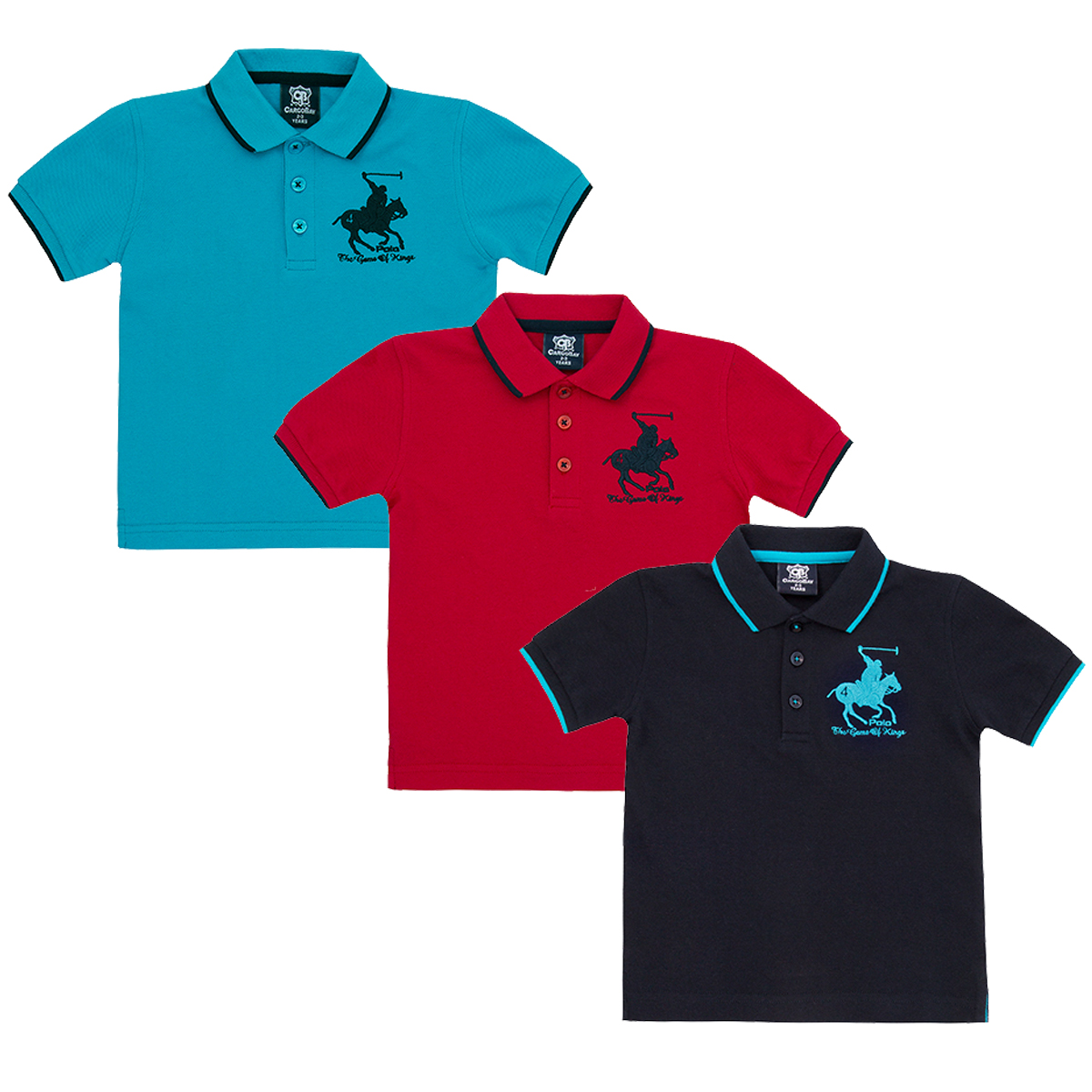 Boys Polo T-Shirt Short Sleeve Shirt Horse Embroidered Top Logo Multibuy Casual 