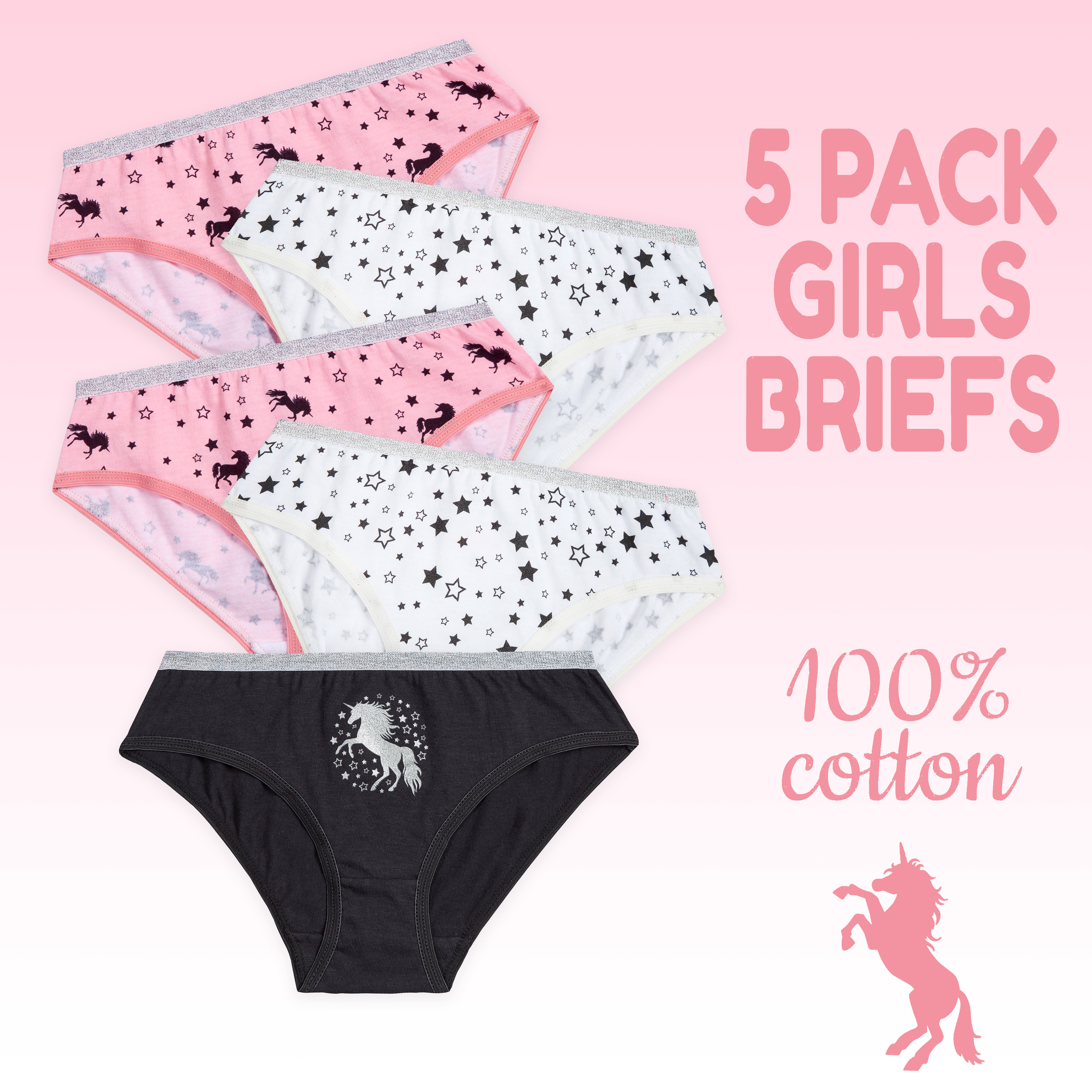 Girls Briefs 5 Pairs Underwear 100% Cotton Pants Rainbow Knickers Underpants Set - Picture 14 of 55
