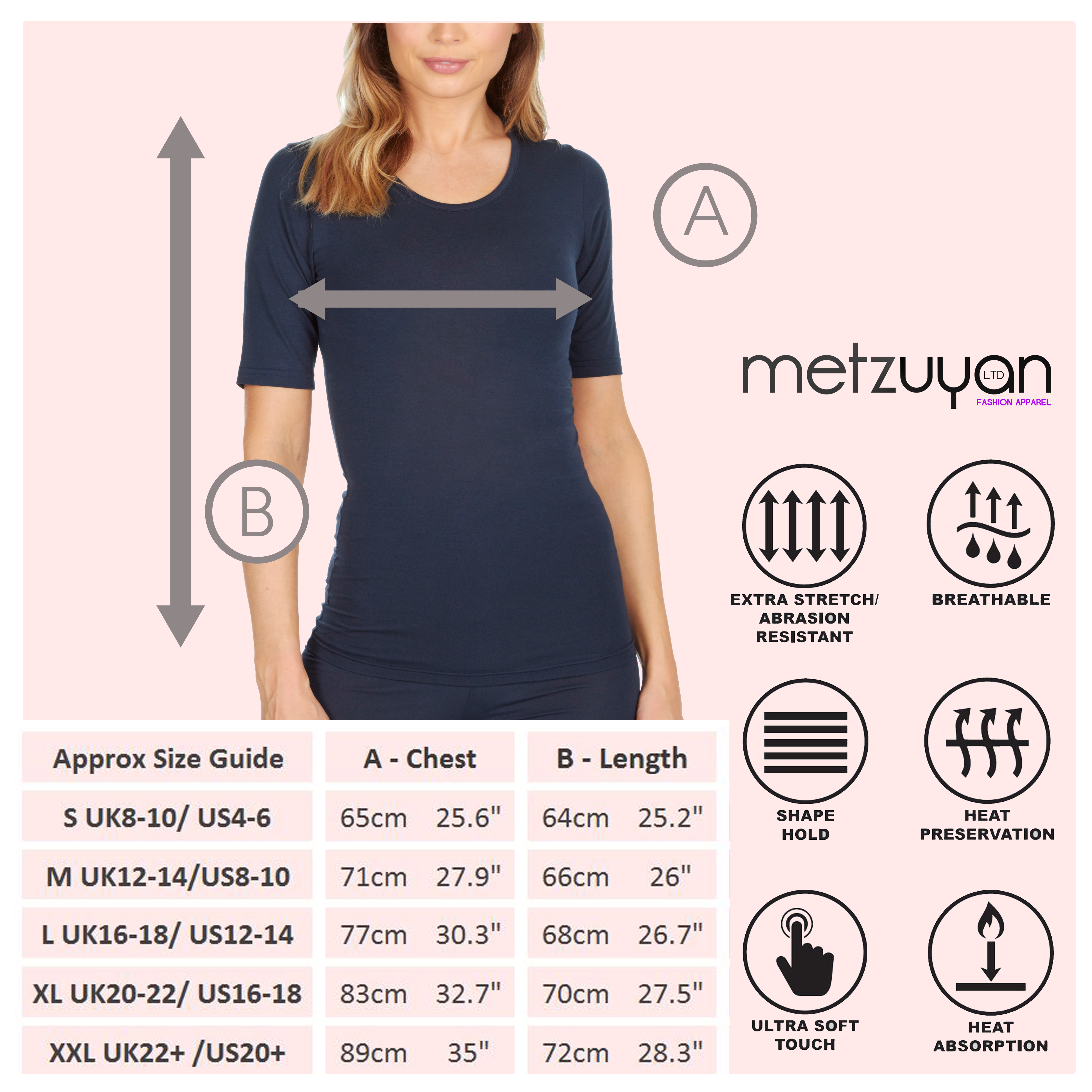 Metzuyan Ladies Thermal Heat Retaining Short Sleeve T-Shirt