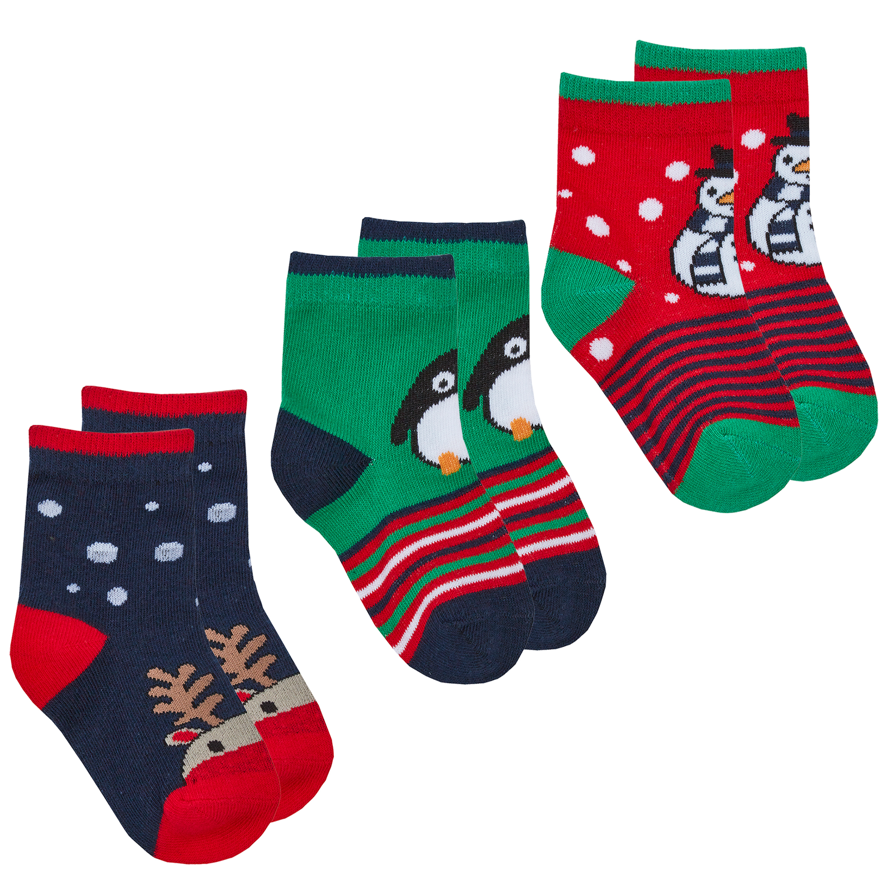 3 6 Pairs Baby Boy Girl Xmas Cotton Rich Christmas Socks Festive 0-0 0-2.5 3-5.5 