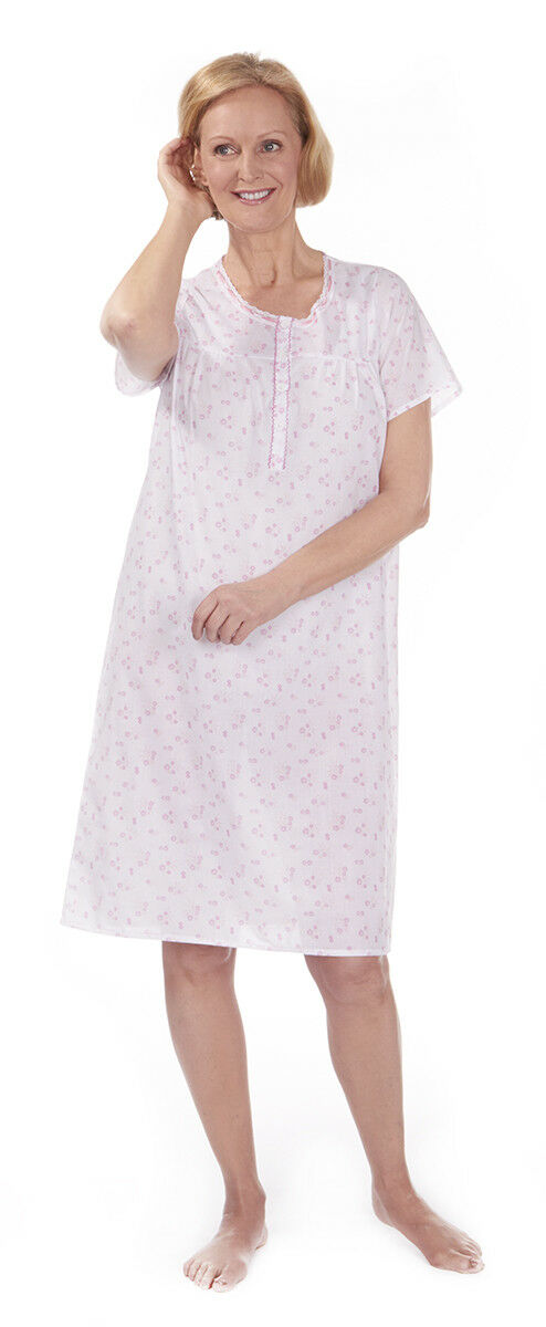 Cottonique Plus Size Short Sleeve Floral Nightdress - White/Pink