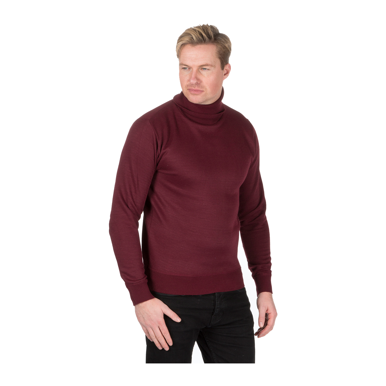 Mens Roll Neck Jumper Long Sleeve Sweater Plain Stretch Classic Casual ...