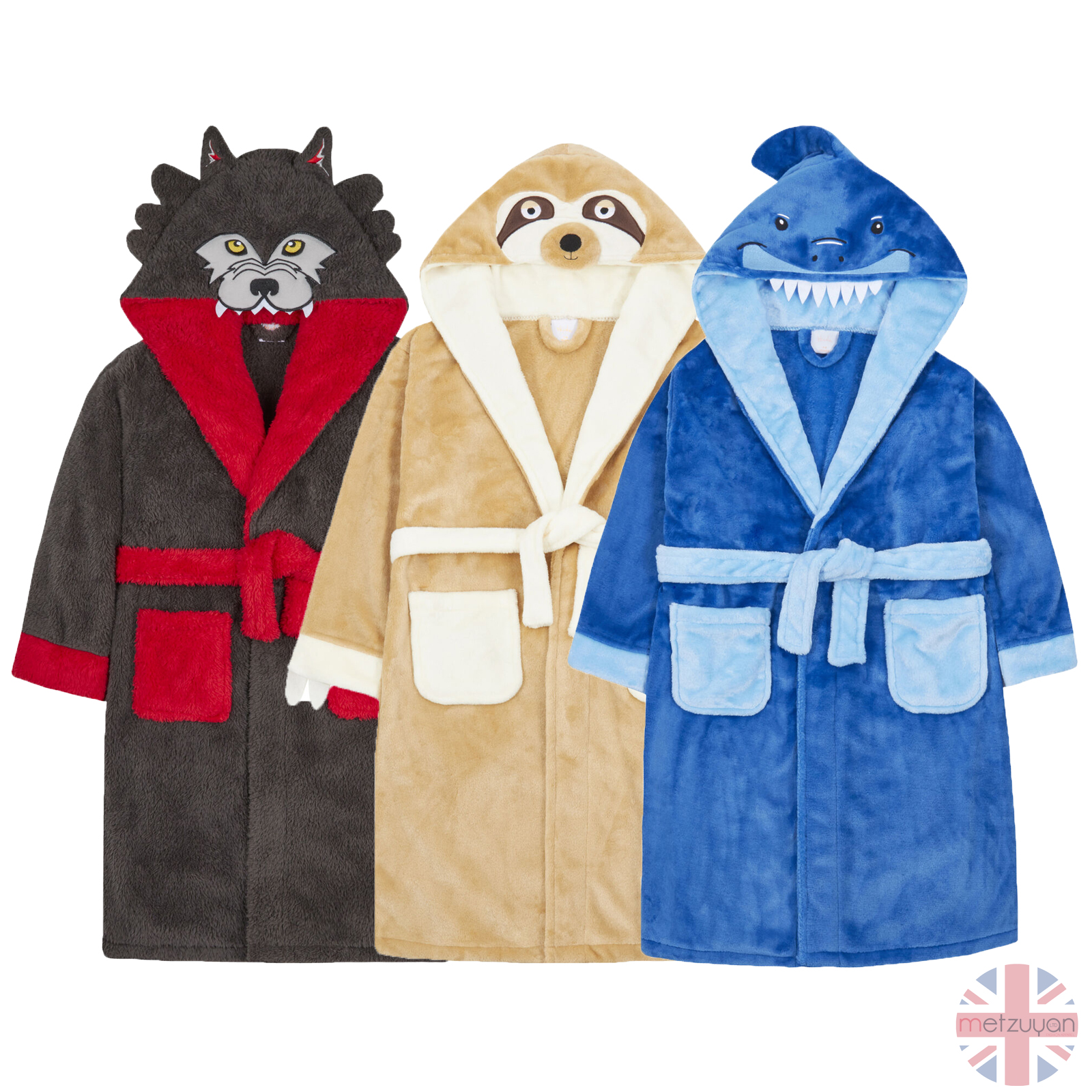 Metzuyan Boys and Girls Rudolph Reindeer Novelty Hooded Plush Dressing Gown Robe
