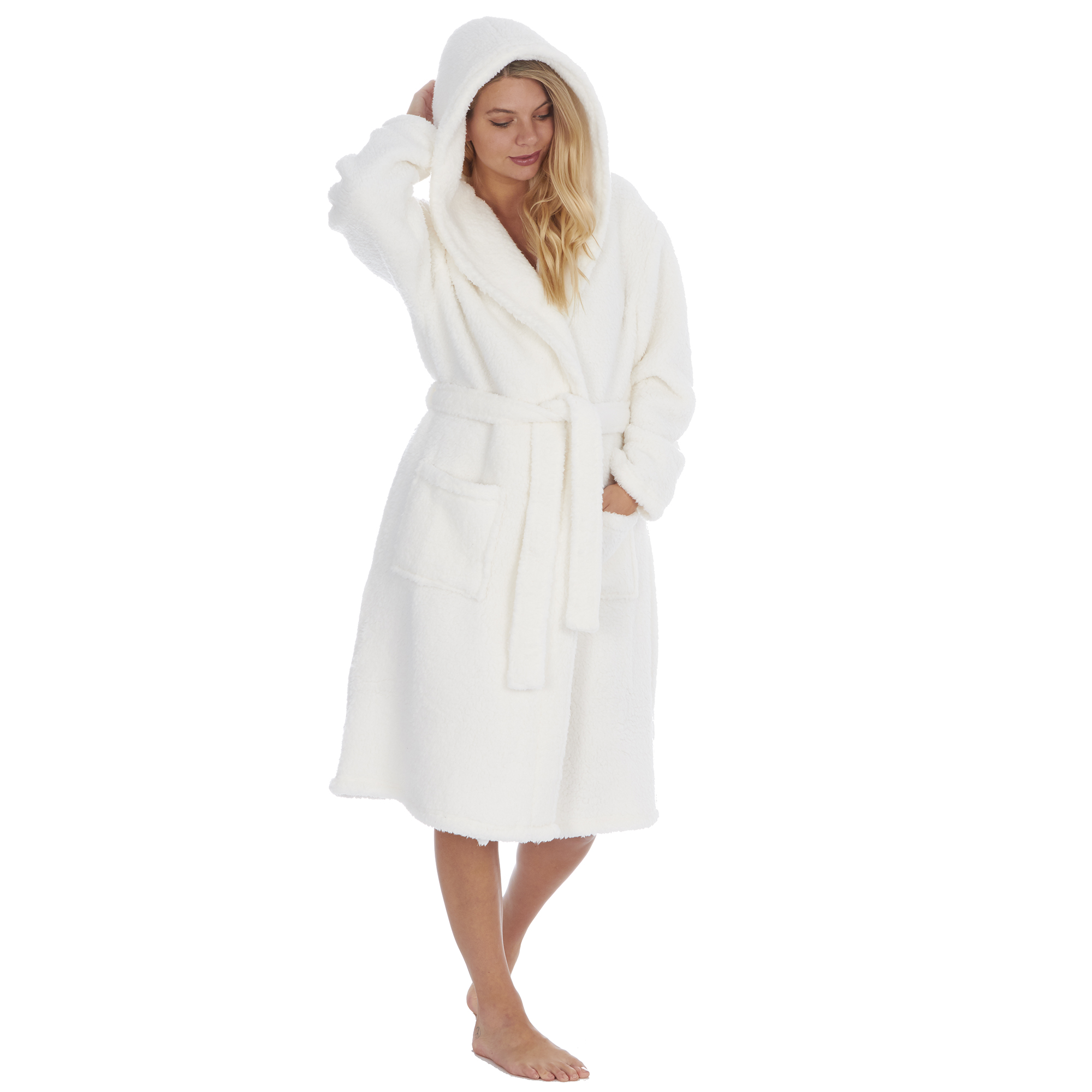 Ladies Womens Luxury Dressing Gown Bath Robe Hooded with Pockets Warm ...