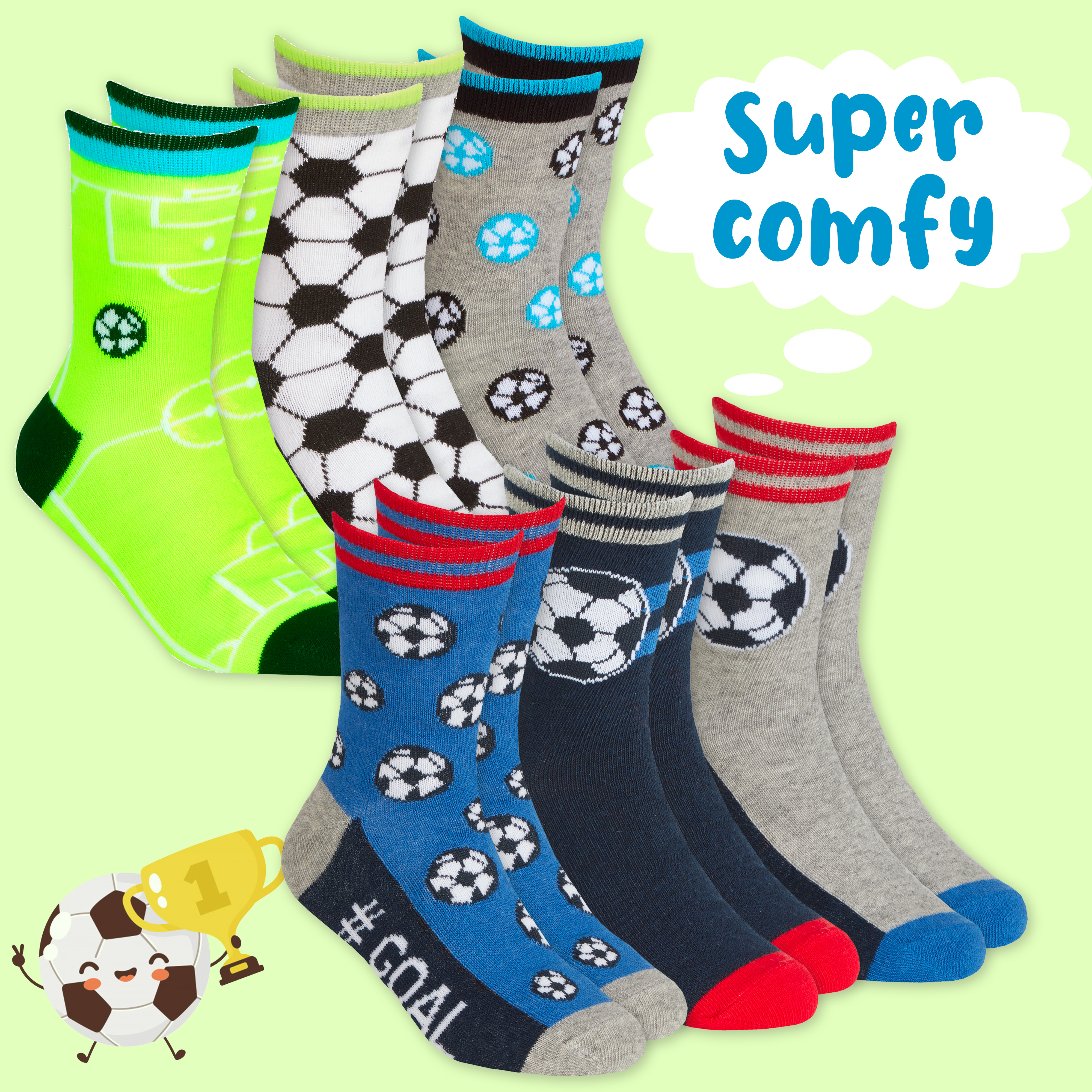 Kids Boys 6 Pairs Crew Socks Cotton Rich Novelty Cartoon Print Mid Calf Sock Set - Picture 33 of 43