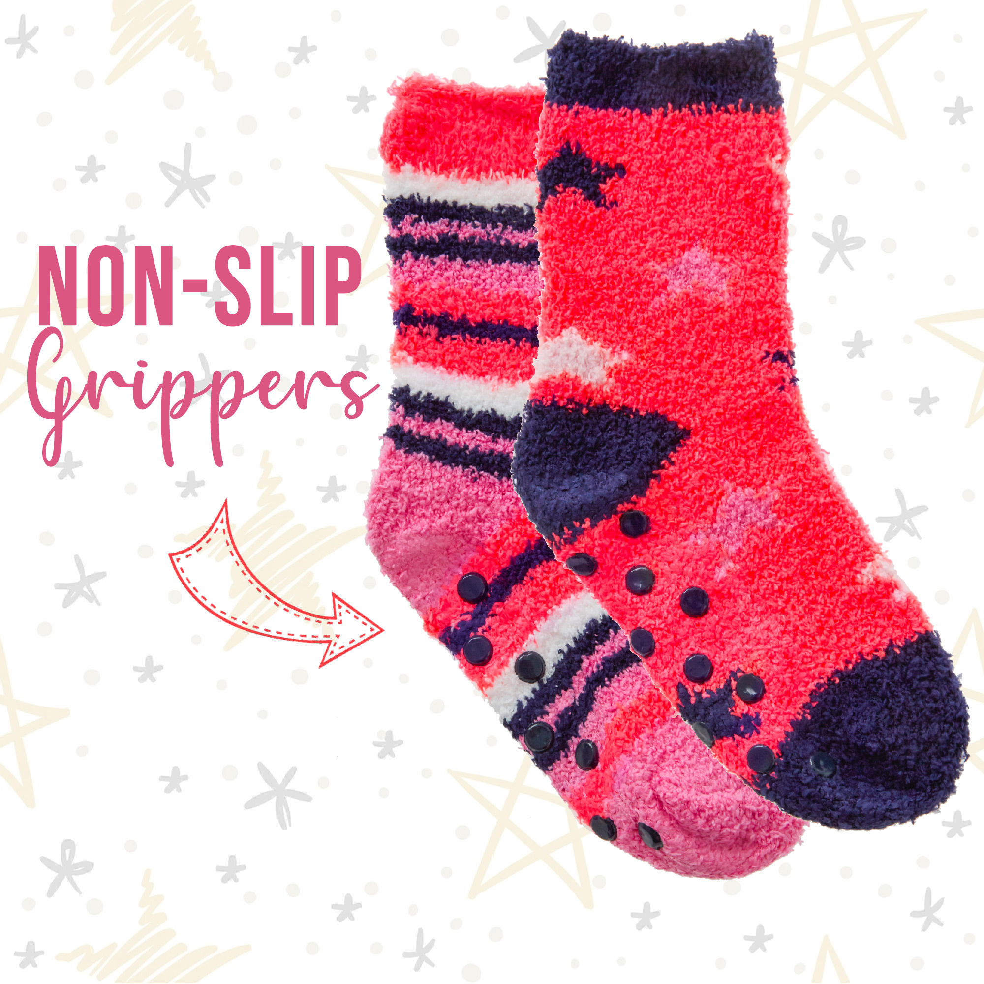 2 4 Pairs Kids Girls Fluffy Thermal Warm Striped Stars Winter Bed Socks Non Slip - Picture 13 of 14