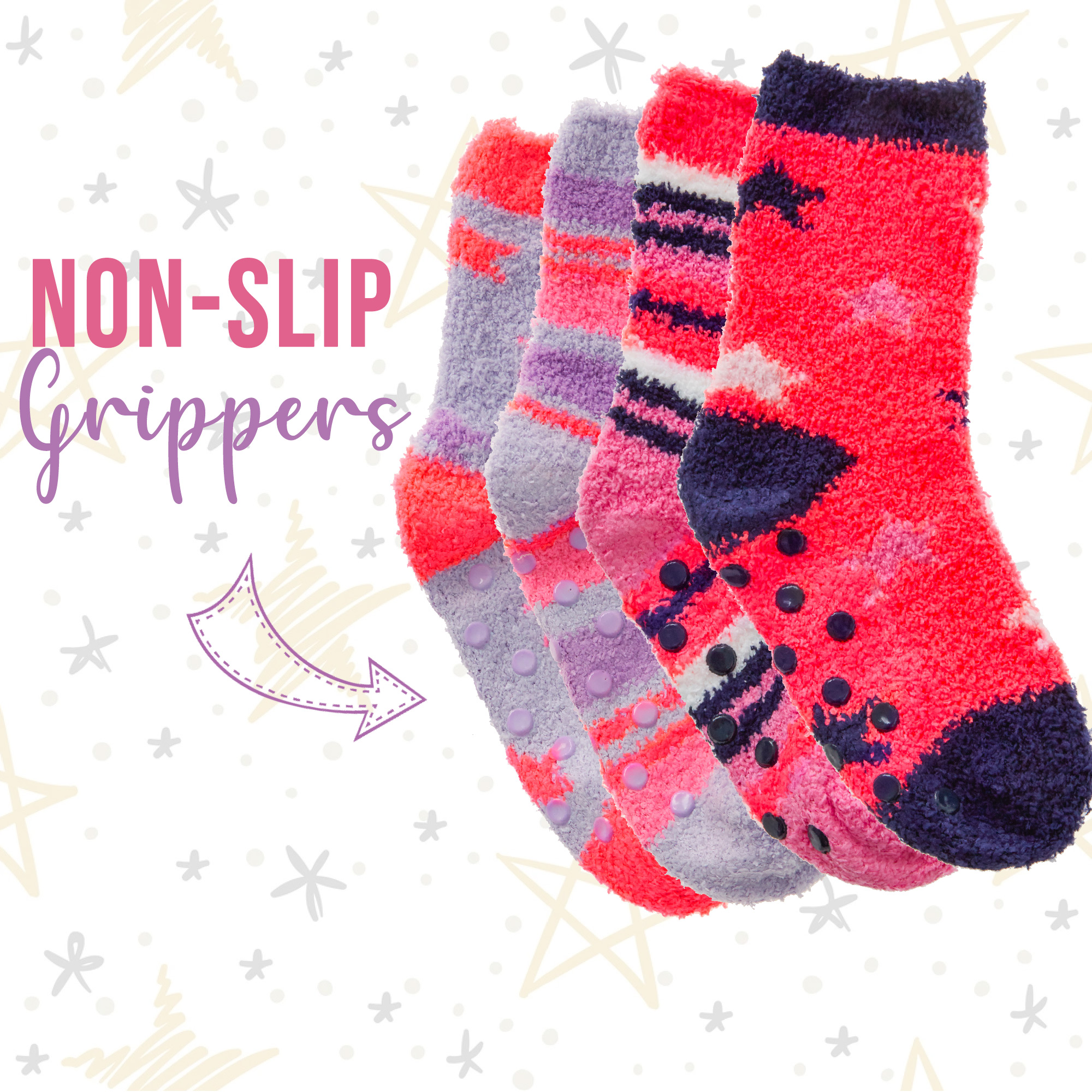 2 4 Pairs Kids Girls Fluffy Thermal Warm Striped Stars Winter Bed Socks Non Slip - Picture 9 of 14