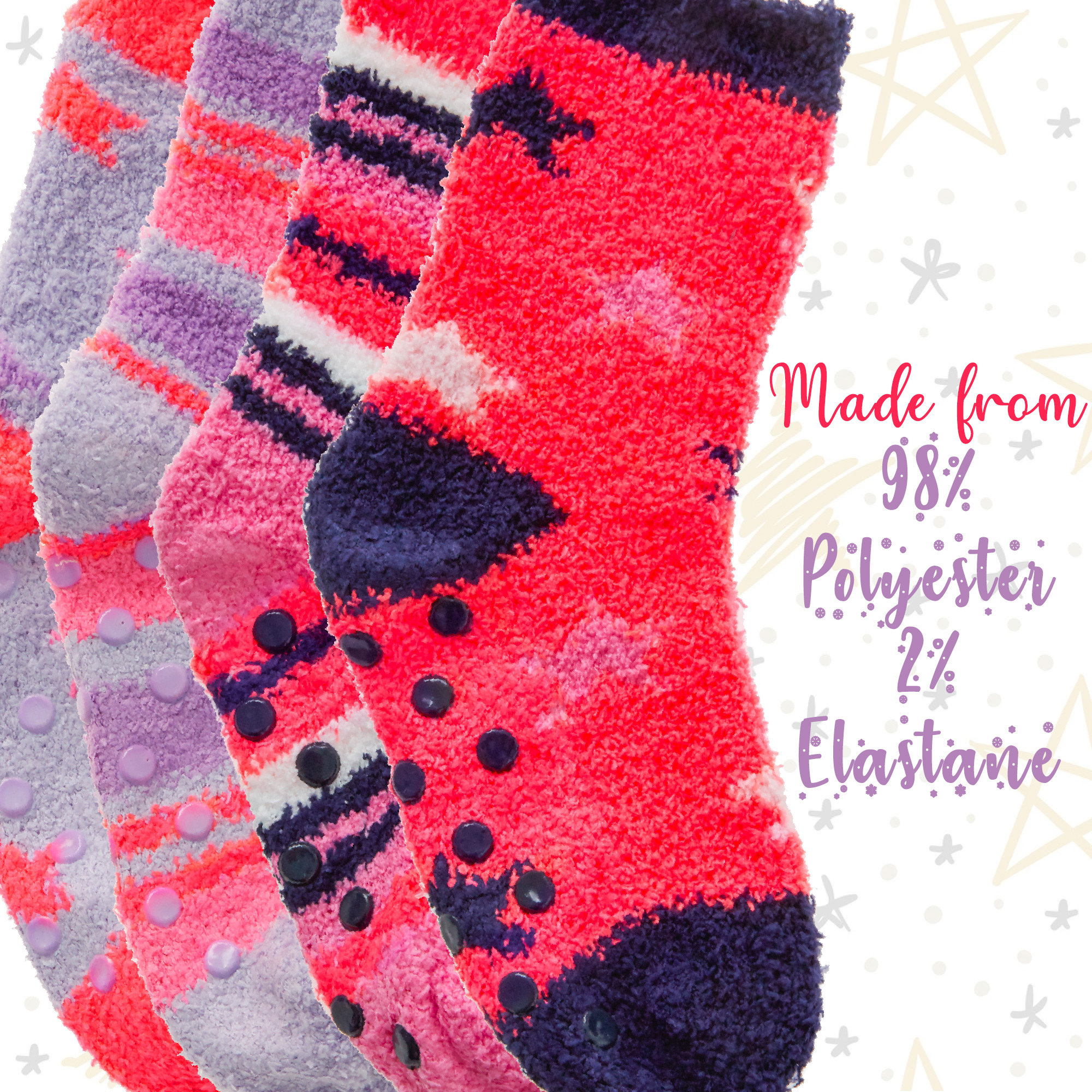 2 4 Pairs Kids Girls Fluffy Thermal Warm Striped Stars Winter Bed Socks Non Slip - Picture 10 of 14