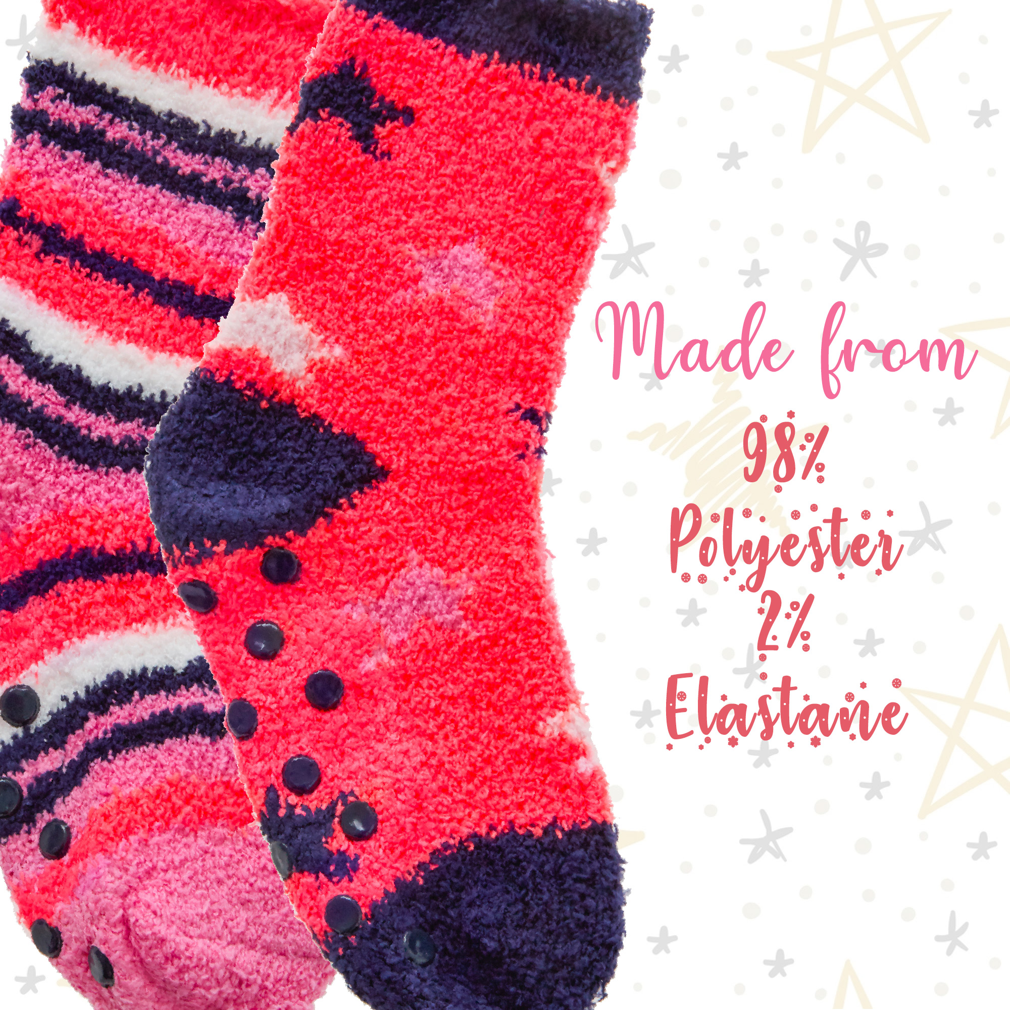 2 4 Pairs Kids Girls Fluffy Thermal Warm Striped Stars Winter Bed Socks Non Slip - Picture 14 of 14