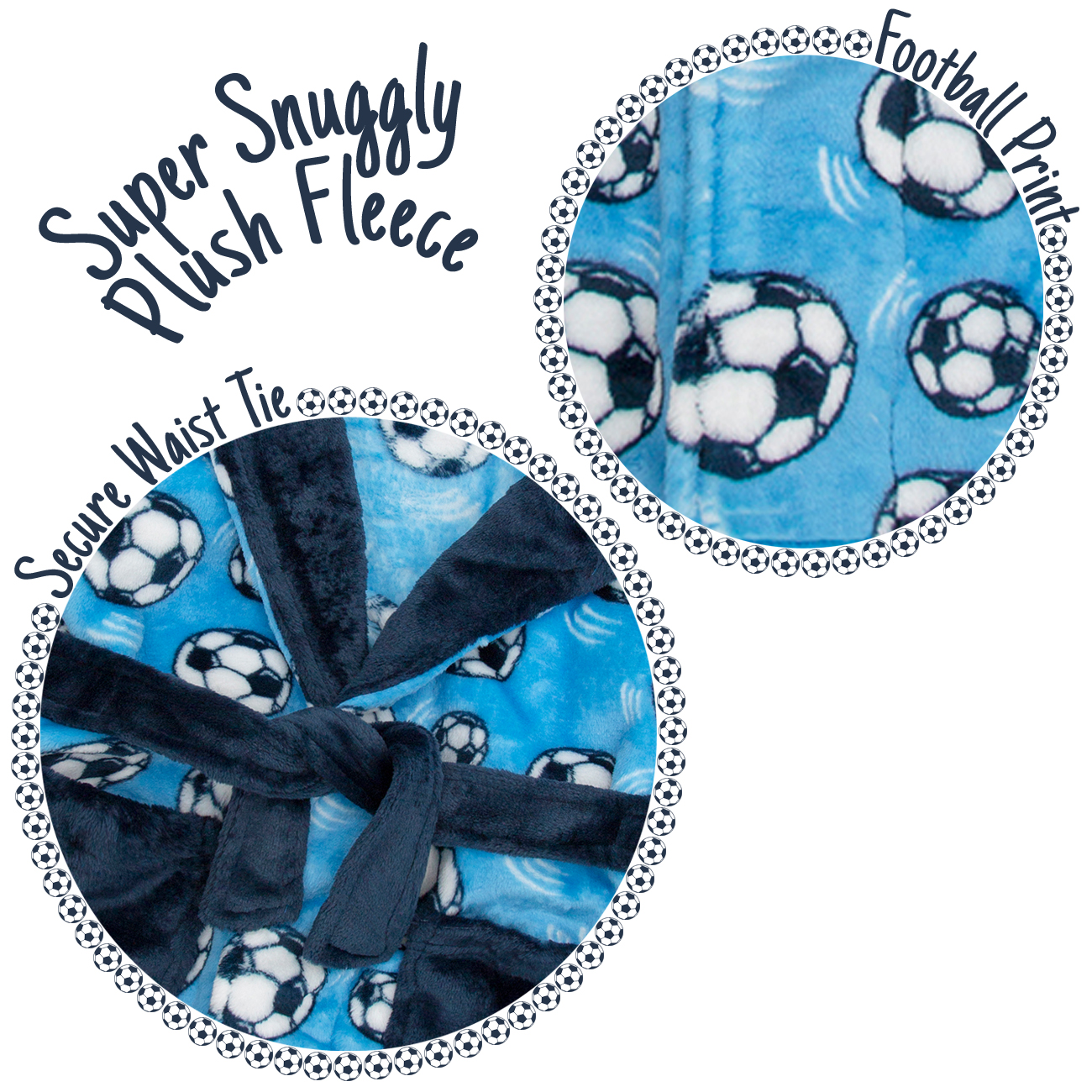 Kids Boys Football Bathrobe Fleece Robe 23 34 45 Years Dressing Gown