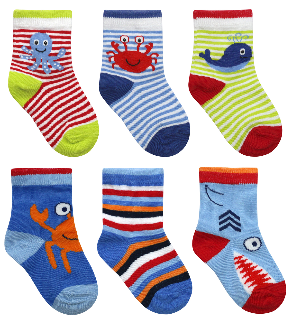 6 Pairs Baby Boys Novelty Socks Cotton Rich Printed Design Newborn ...