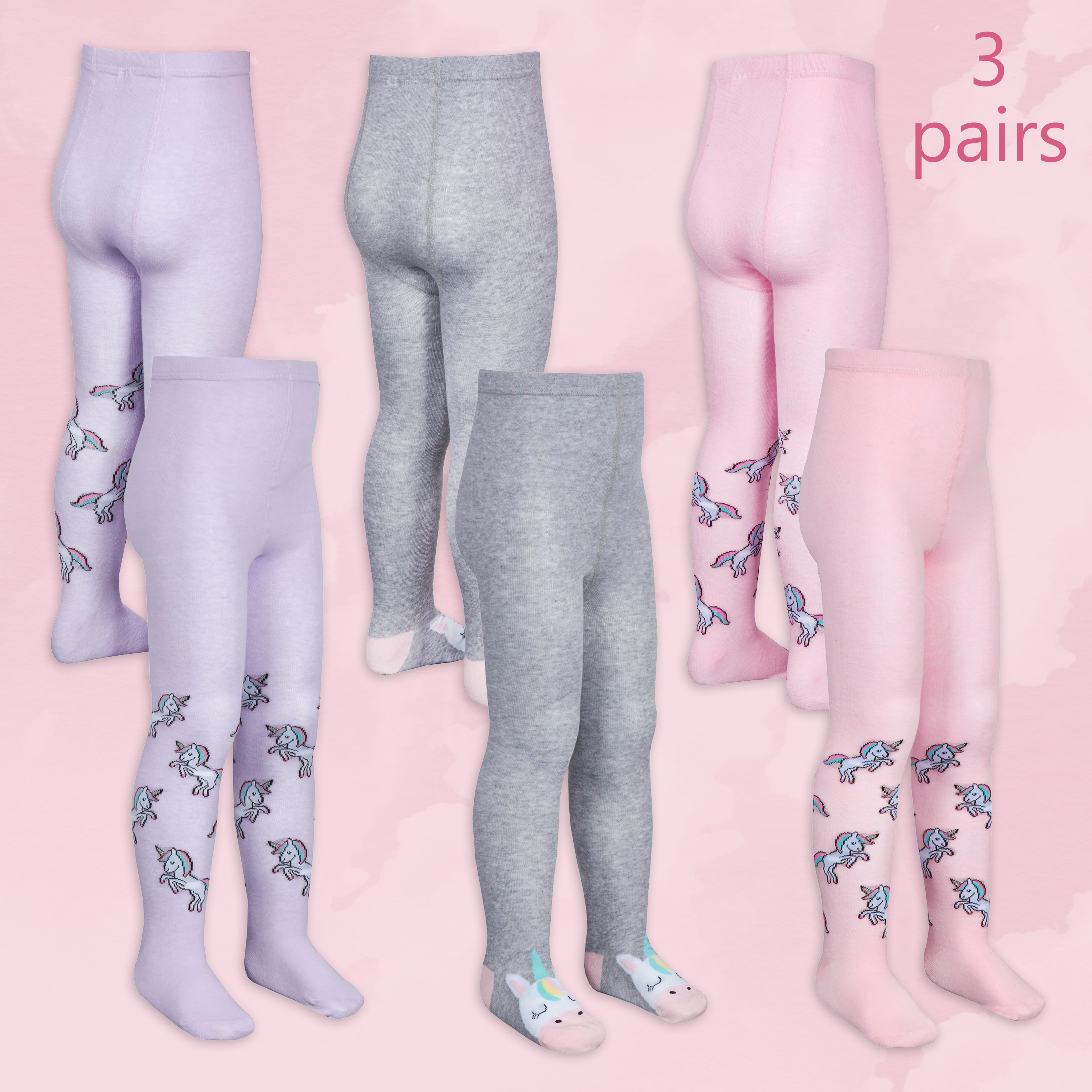 Girls Infant 3 Pairs Cotton Rich Tights 2-8 Years Patterned Warm Cute
