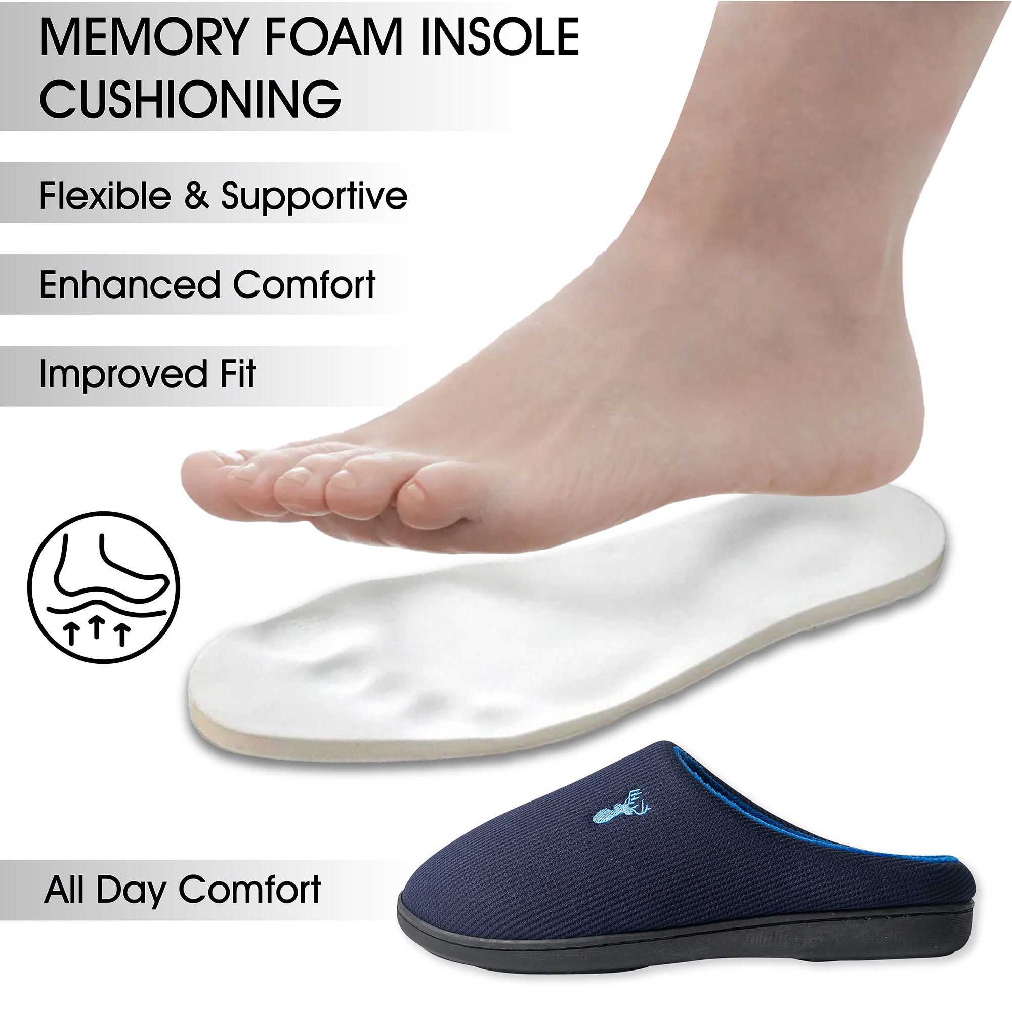 Mens Memory Foam Slippers Two-Tone Breathable Soft Cosy Warm Lining Slip-On - Picture 10 of 15