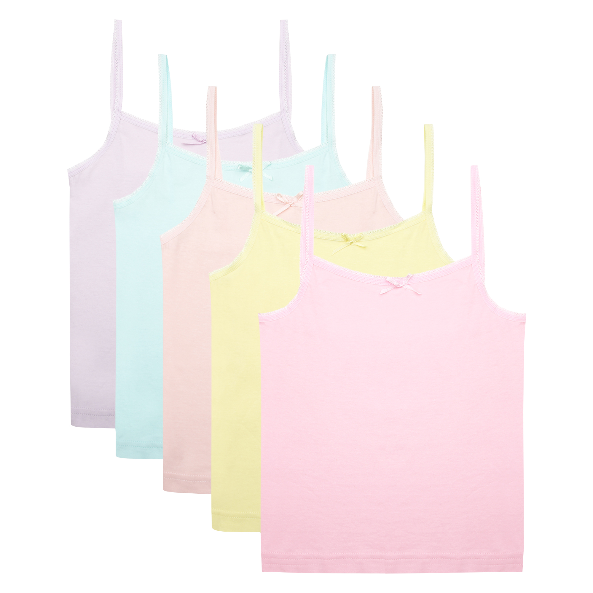 The Essentials Wardrobe Girls 5 Pack Cami Vests Underwear Sleeveless Kids 100% Cotton Size 4-13 Years