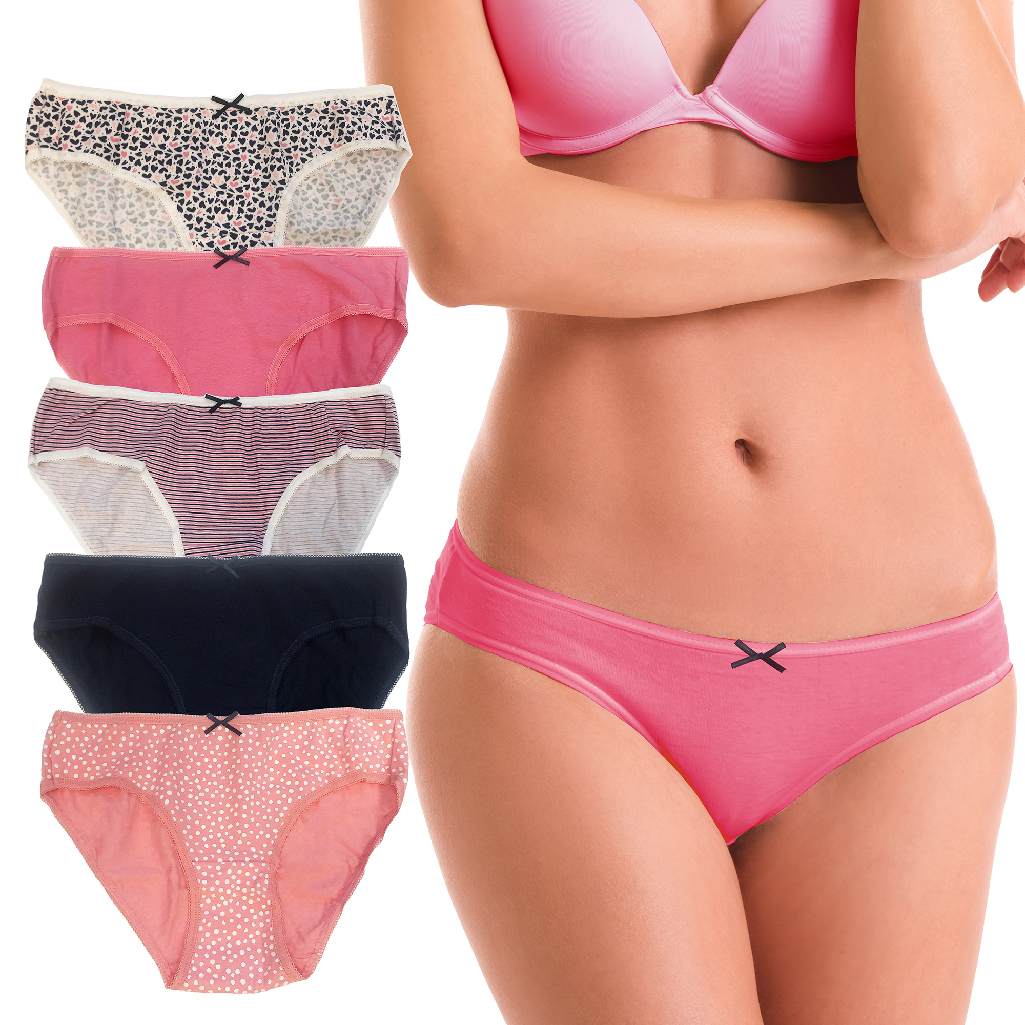 Ladies Briefs Bikini 5 Pack Underwear Knickers Lingerie Cotton Comfort Size  6-20 