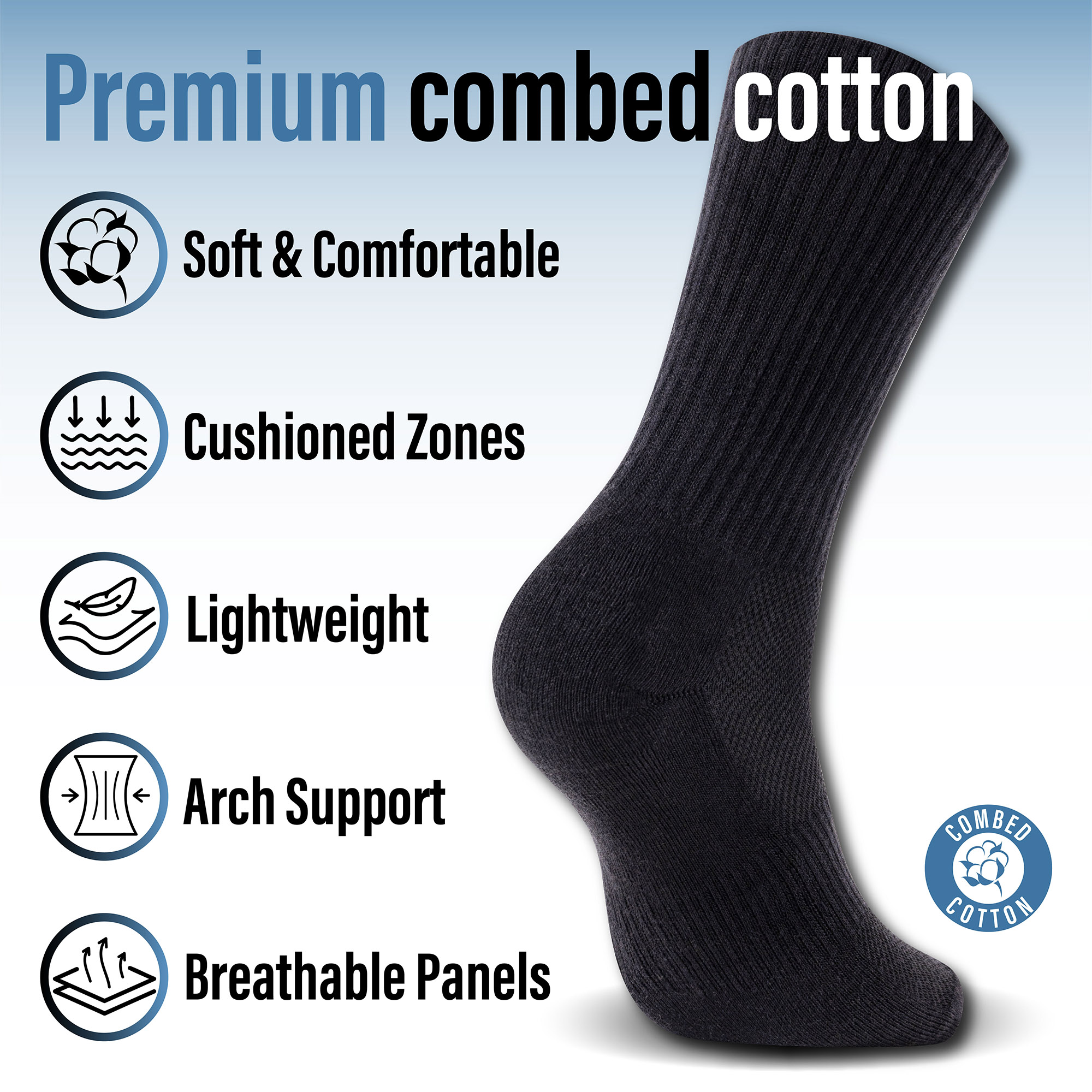 Mens Socks 6 Pairs Cushioned Sports Combed Cotton Casual Running Trainer Hiking - Picture 4 of 29