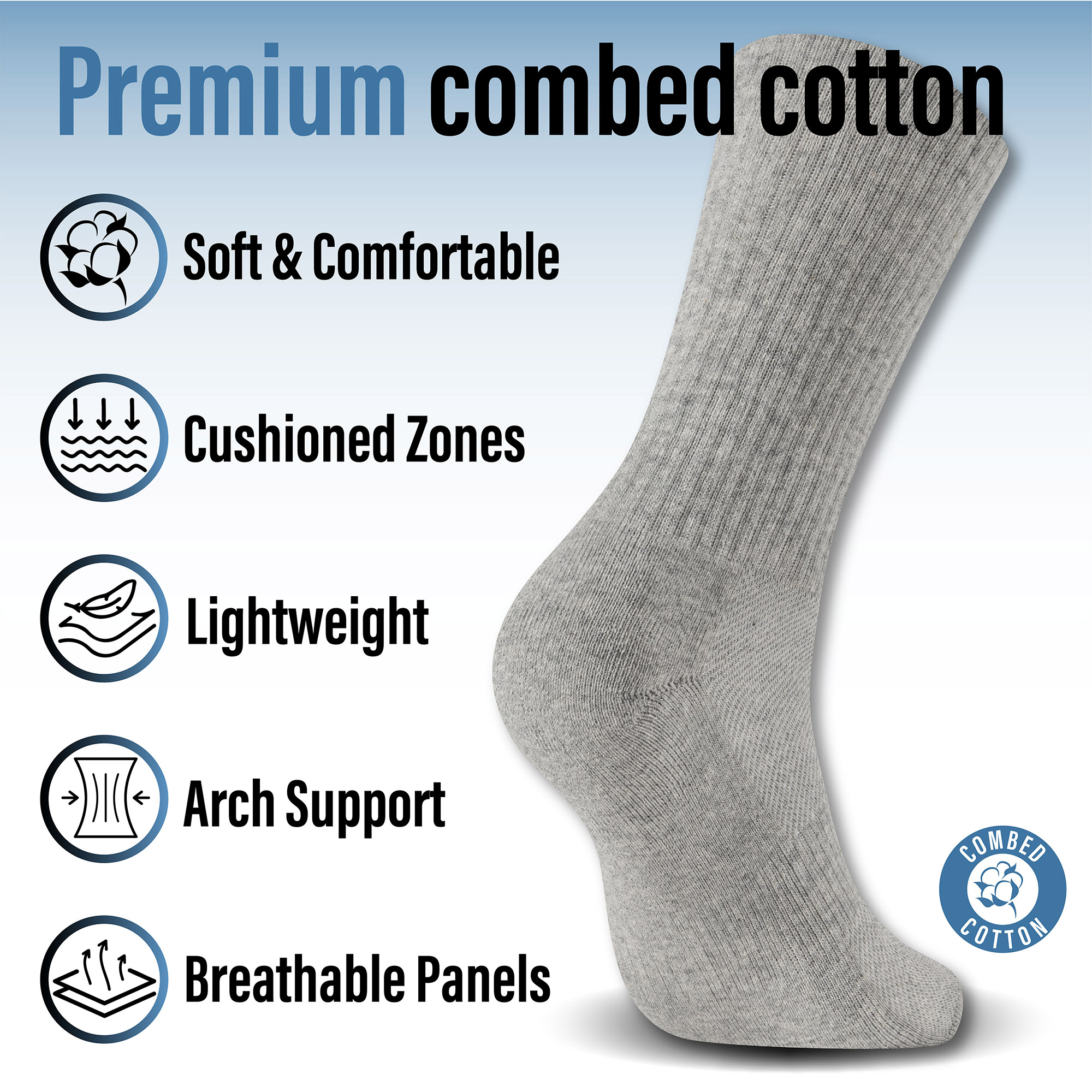 Mens Socks 6 Pairs Cushioned Sports Combed Cotton Casual Running Trainer Hiking - Picture 10 of 29