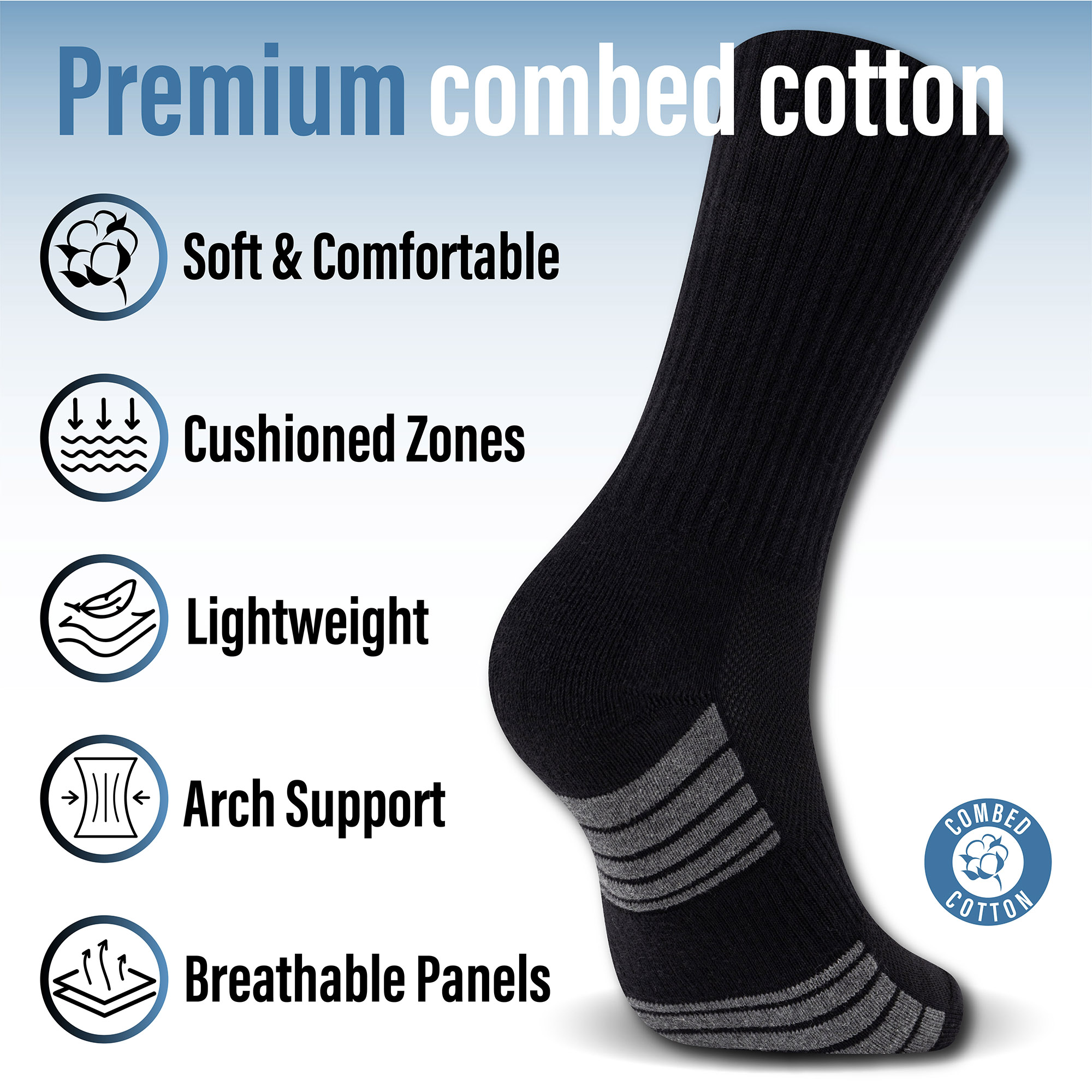 Mens Socks 6 Pairs Cushioned Sports Combed Cotton Casual Running Trainer Hiking - Picture 17 of 29