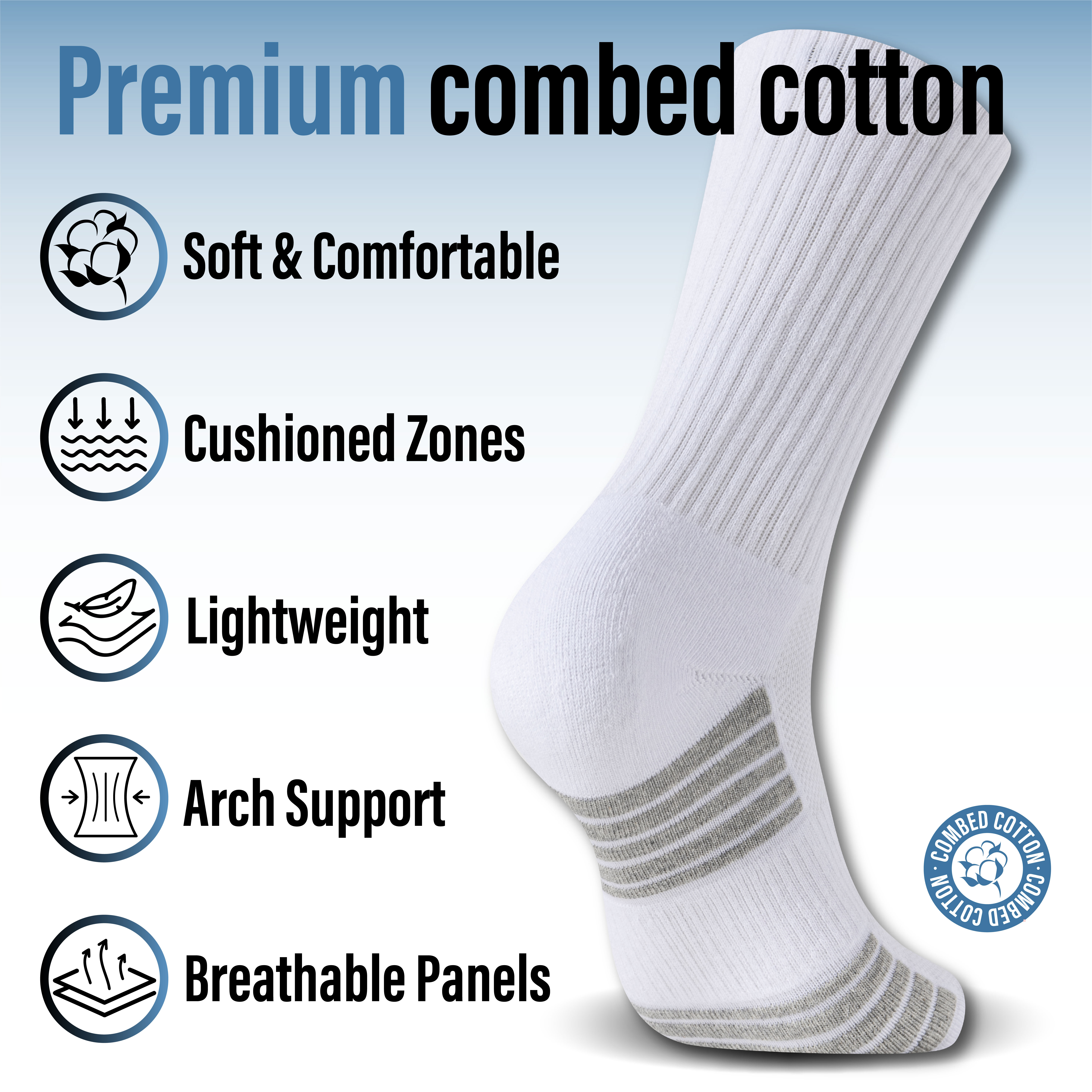 Mens Socks 6 Pairs Cushioned Sports Combed Cotton Casual Running Trainer Hiking - Picture 24 of 29