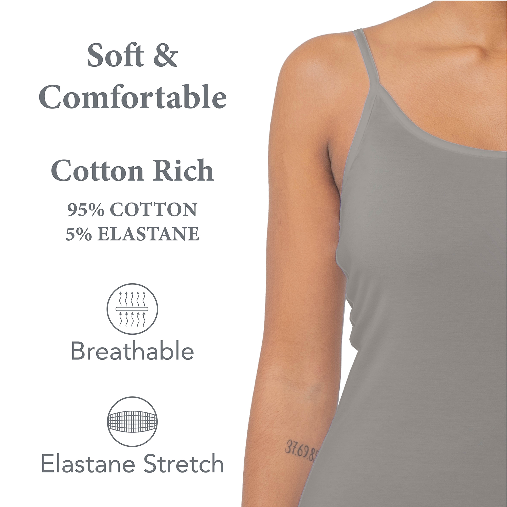 Ladies Vest Top Cami Long Line Top Soft Cotton Rich Elastane Stretch Size 8-22 - Picture 7 of 33