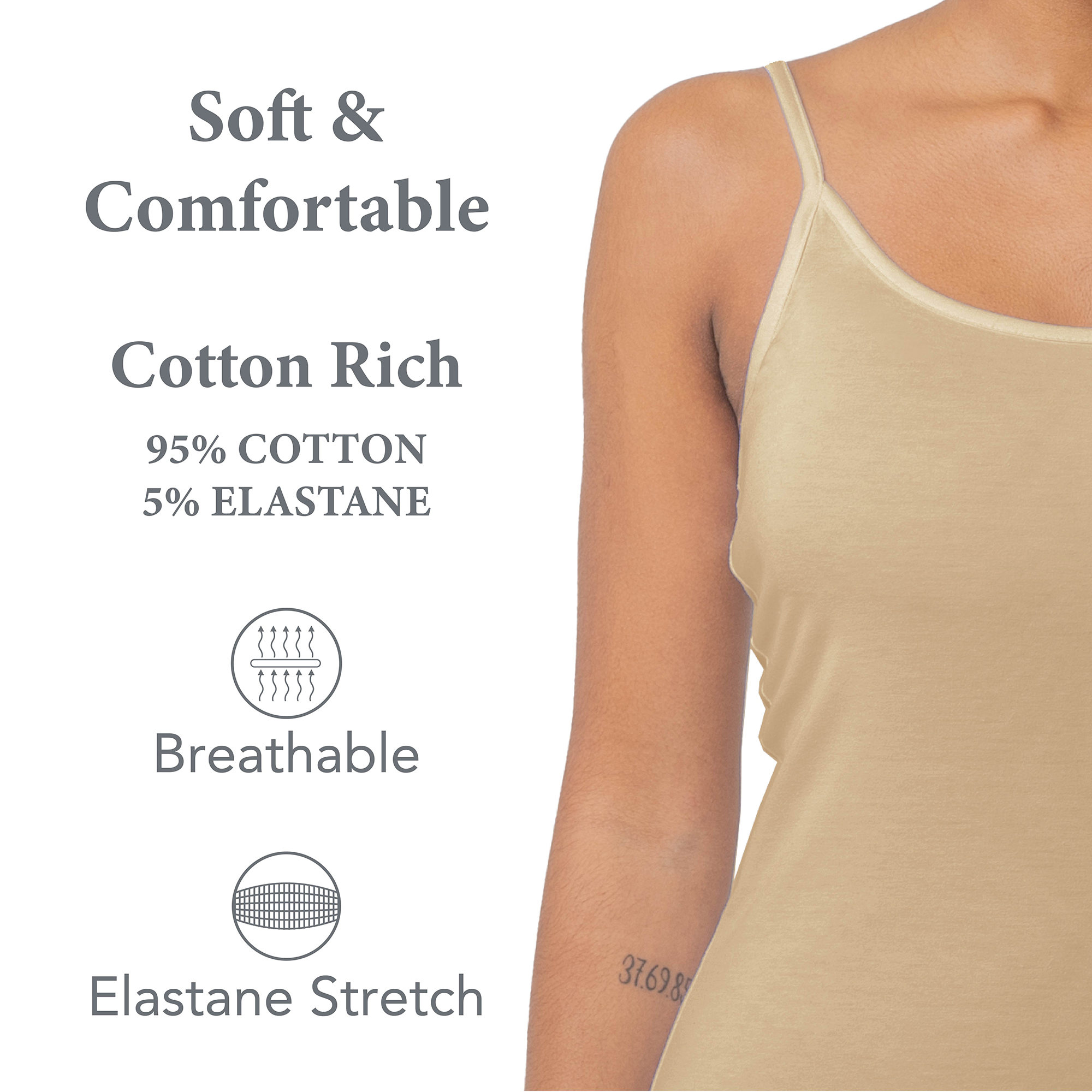 Ladies Vest Top Cami Long Line Top Soft Cotton Rich Elastane Stretch Size 8-22 - Picture 32 of 33