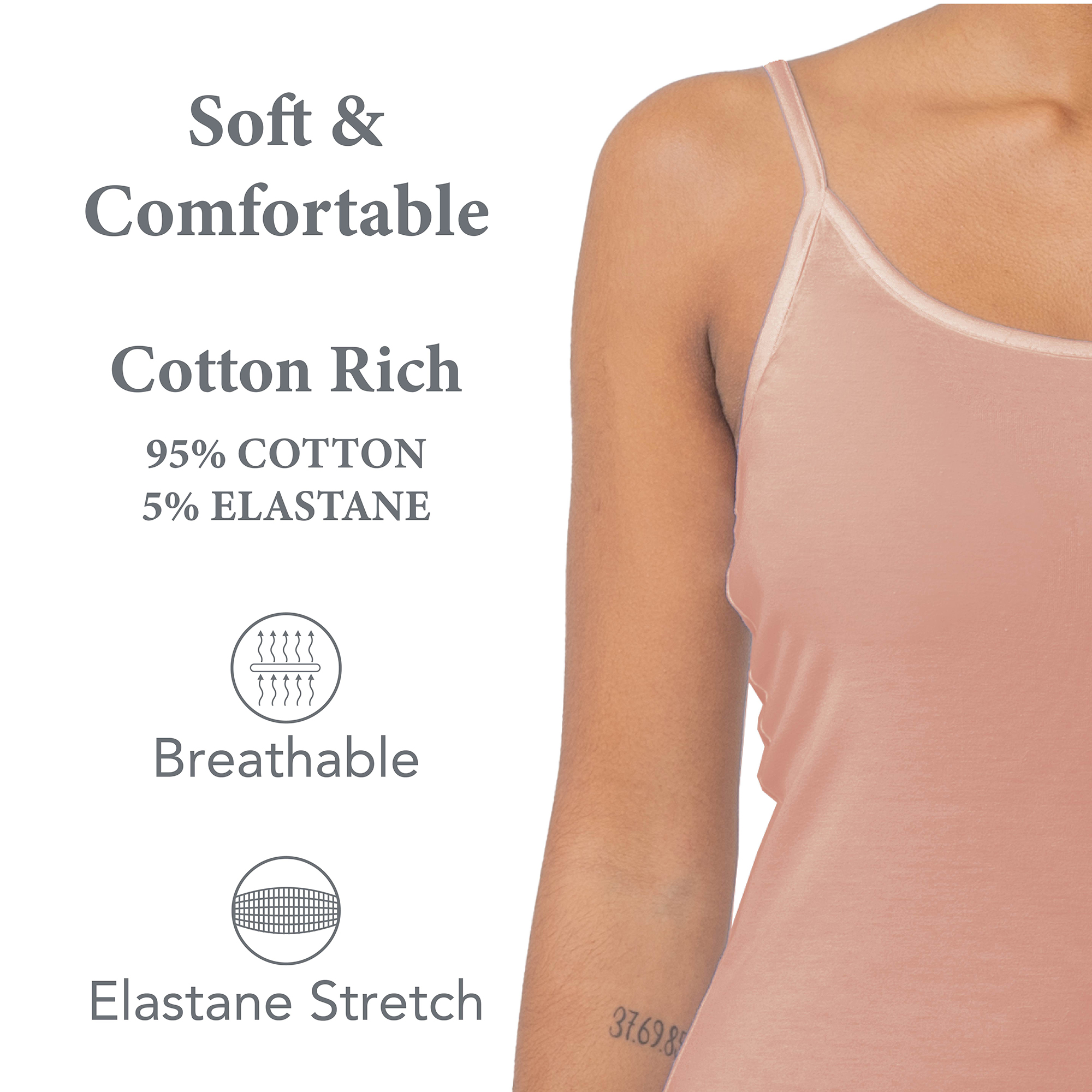 Ladies Vest Top Cami Long Line Top Soft Cotton Rich Elastane Stretch Size 8-22 - Picture 15 of 33