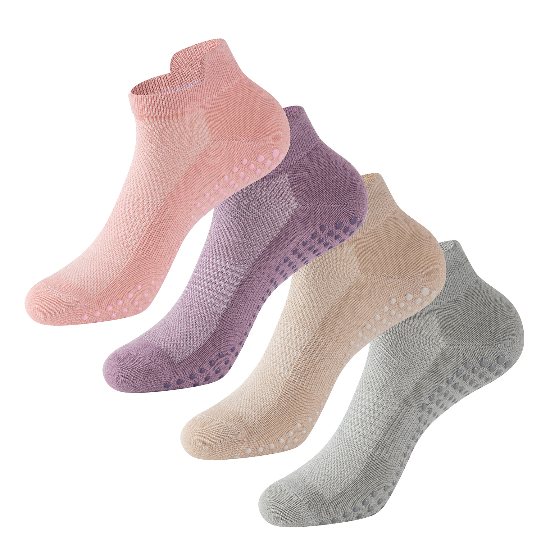 Ladies Cotton Yoga Trainer Socks 4 Pack Pilates Non-Slip Barre Ballet Gym Socks 